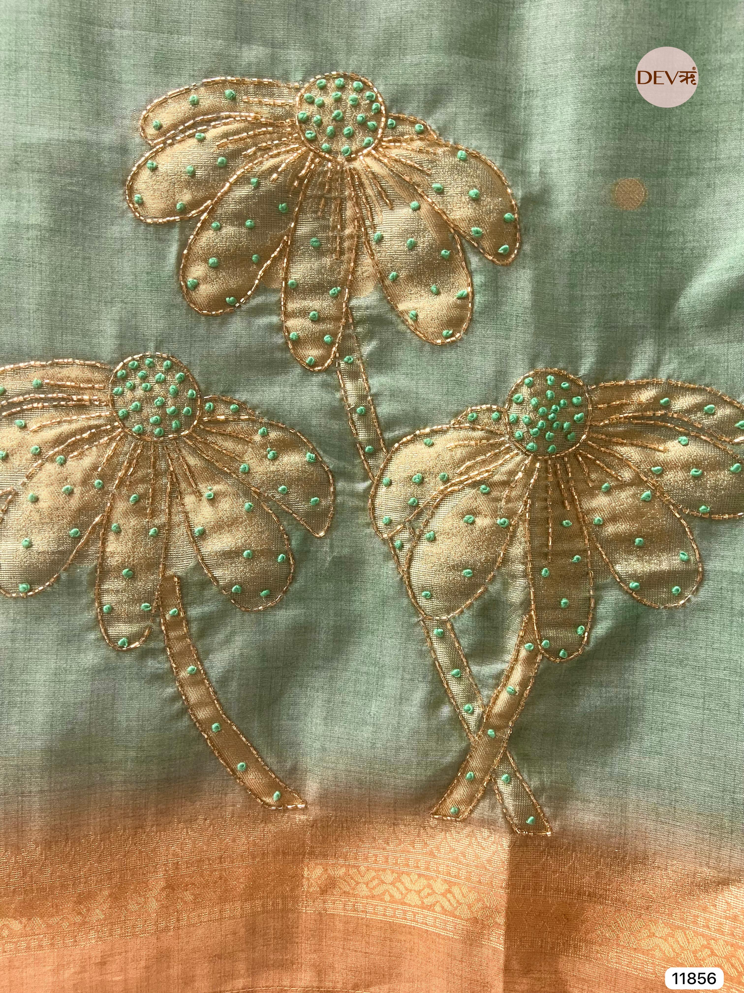Pista Green Jamdani Silk Unstitched Printed Woven Hand Embroidered -Set Of 3- {11856}