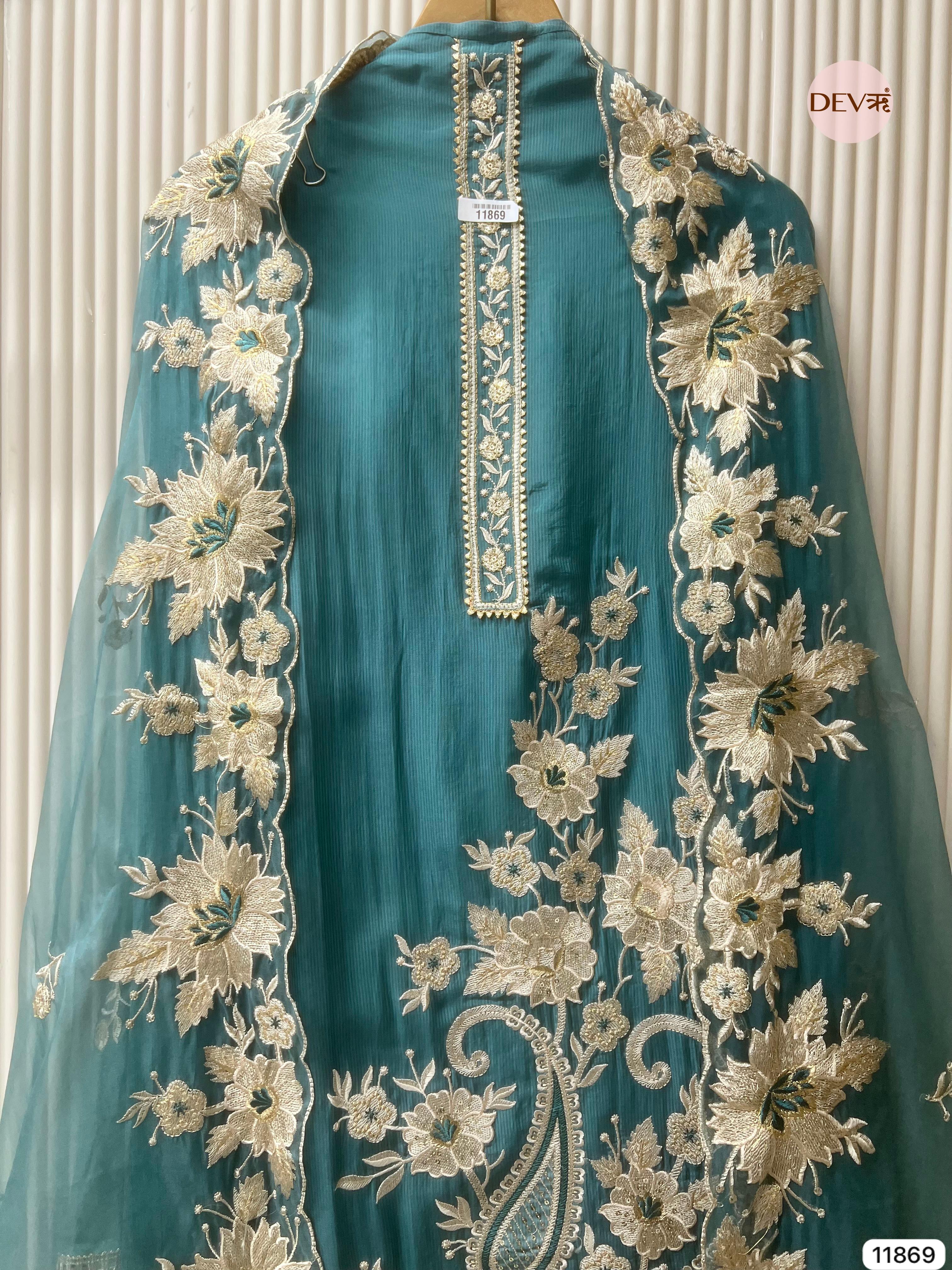 Firozi Blue Tissues Silk Unstitched Embroidered -Set Of 3 - {11869}