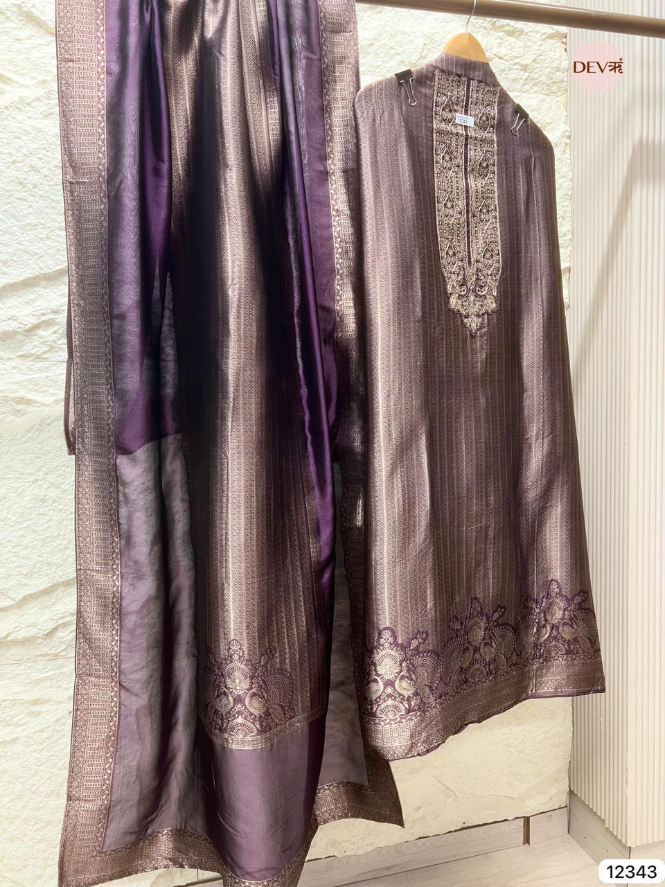 Deep Plum Pure Banarasi Silk Woven Unstitched 3-Piece Suit (Devri – D.No 12343)