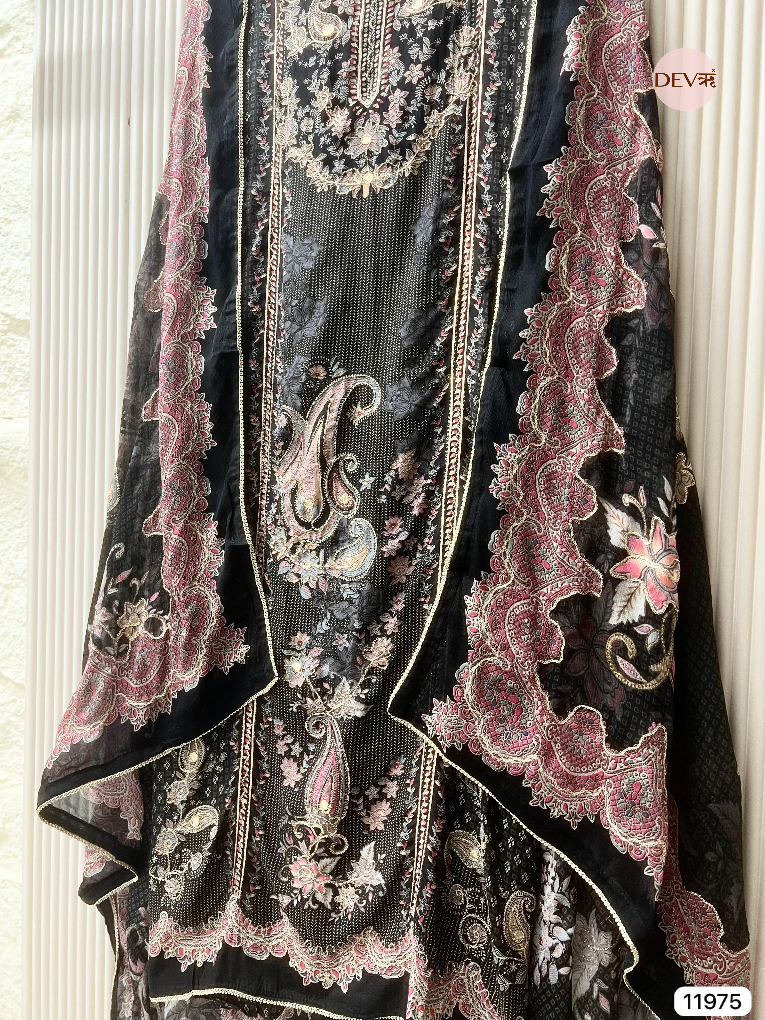 {11975} Black Pure Muslin Unstitched Printed -Set Of 3