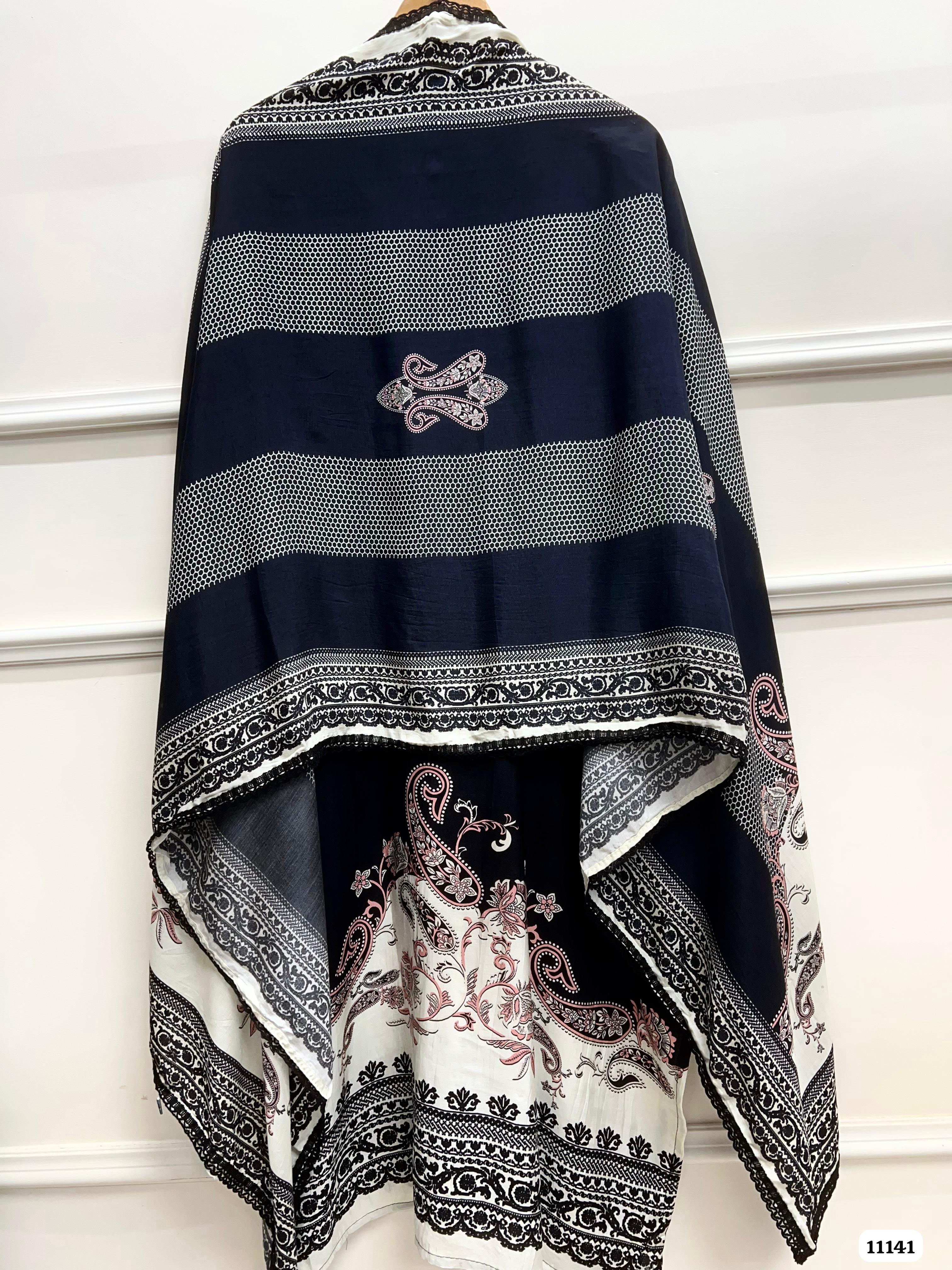 Black Muslin Semi Stitched Printed -Set Of 3 {11141}