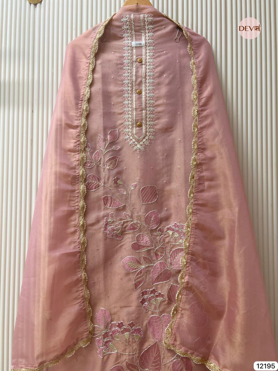 Rose Pink Shimmer Silk Embroidered Unstitched 3-Piece Suit (Devri – D.No 12195)