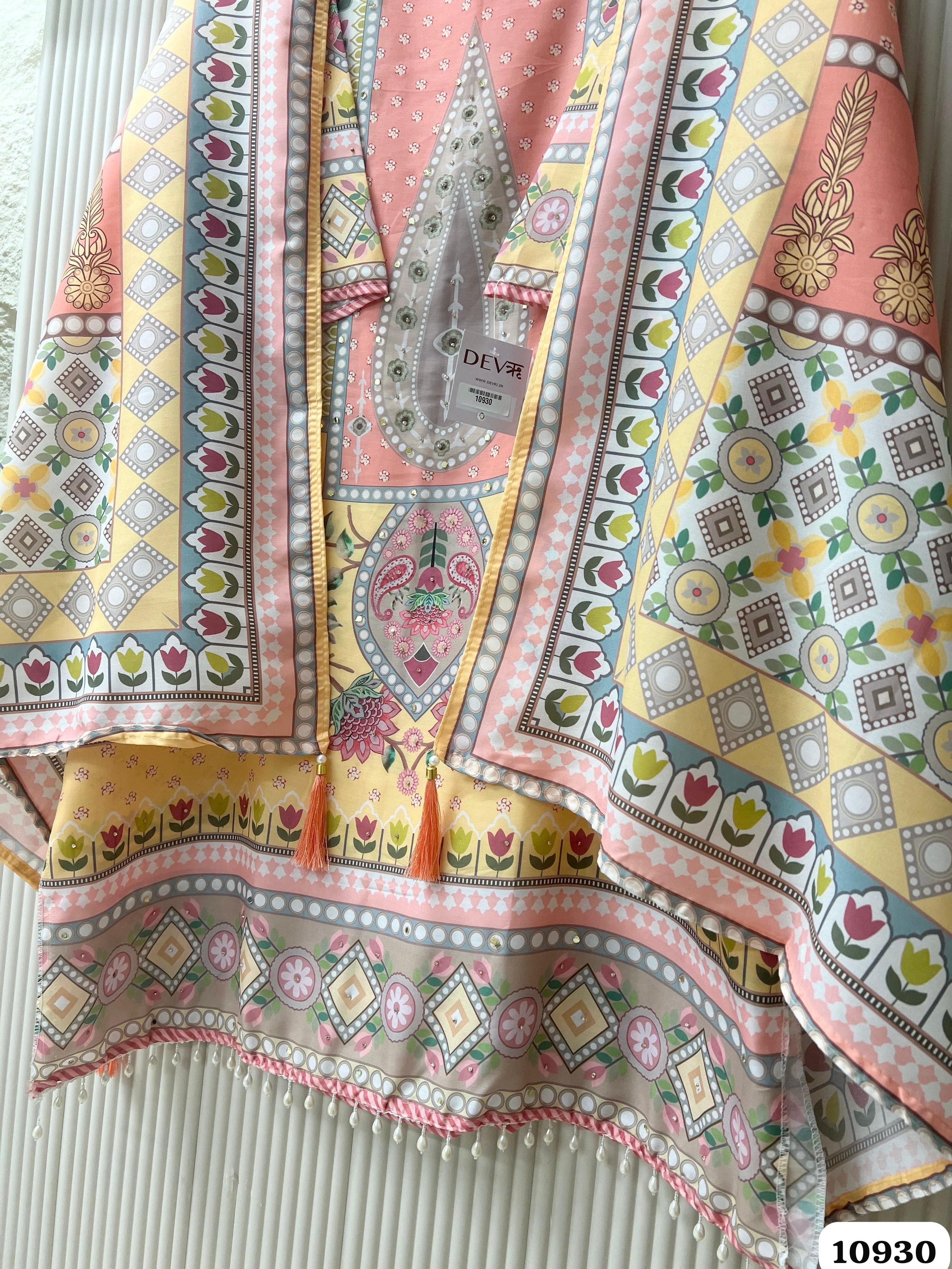 Yellow/Pink Semi Stitched Printed -Set Of 3 {10930}