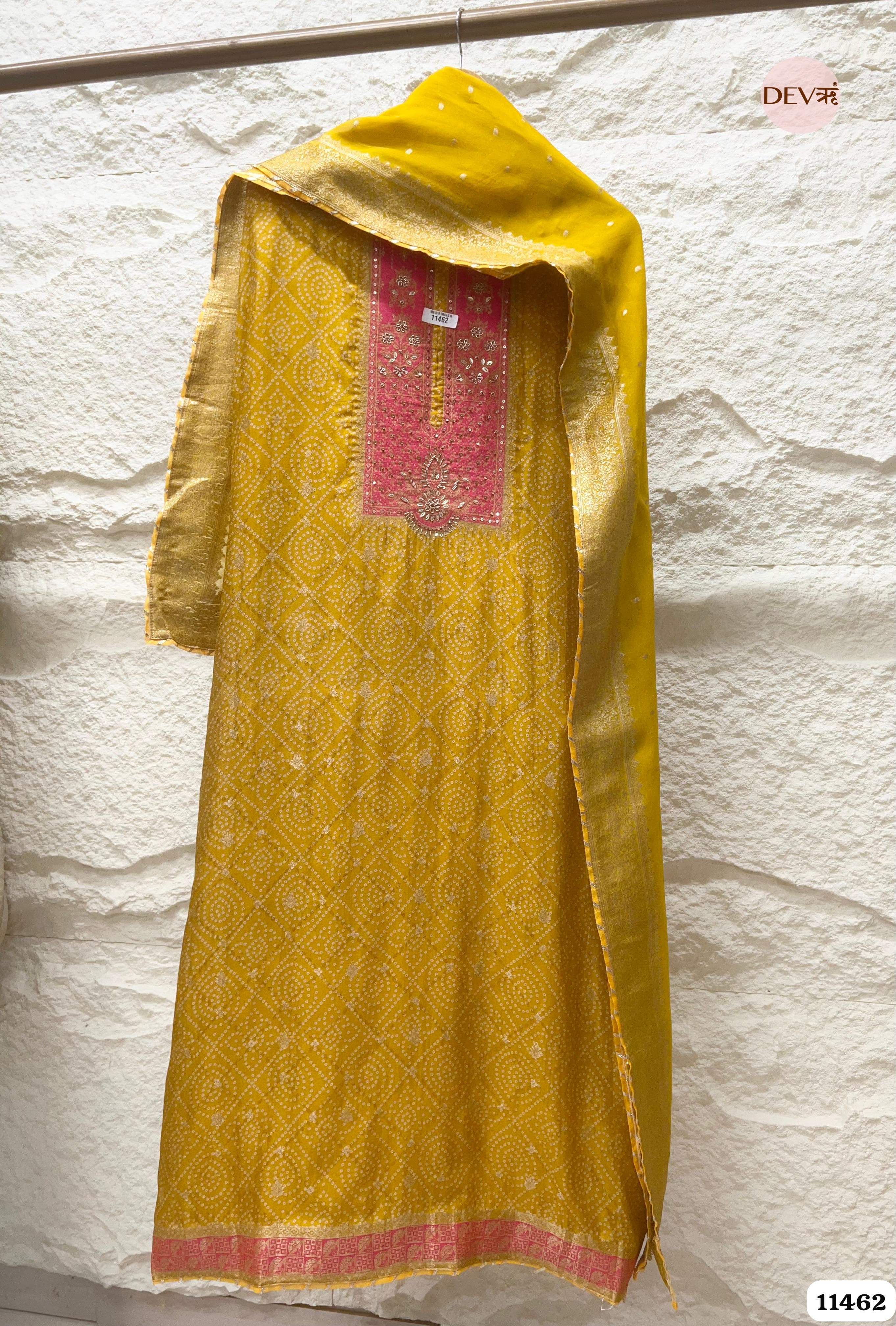 Yellow Russian Silk Woven Unstitched Embroidered -Set Of 3 {11462}