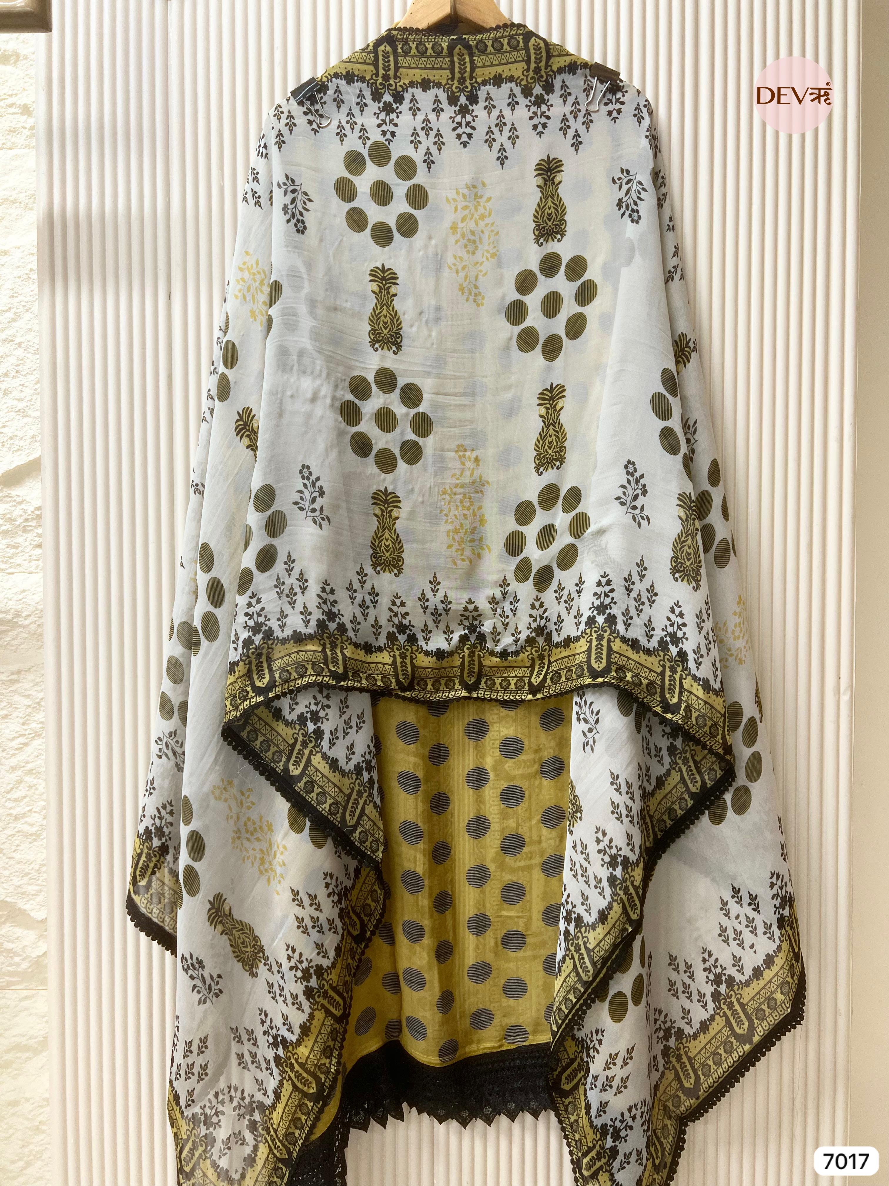 Yellow Organza Semi Stitched Pakistani Printed - Set Of 3 - {7017}