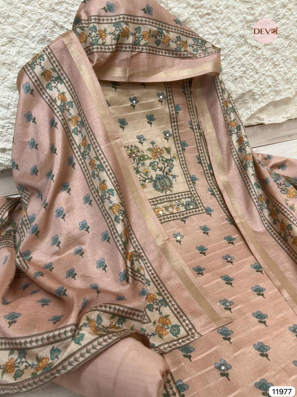 Blush Pure Tusser Silk Printed Unstitched 3-Piece Suit (Devri – D.No 11977)