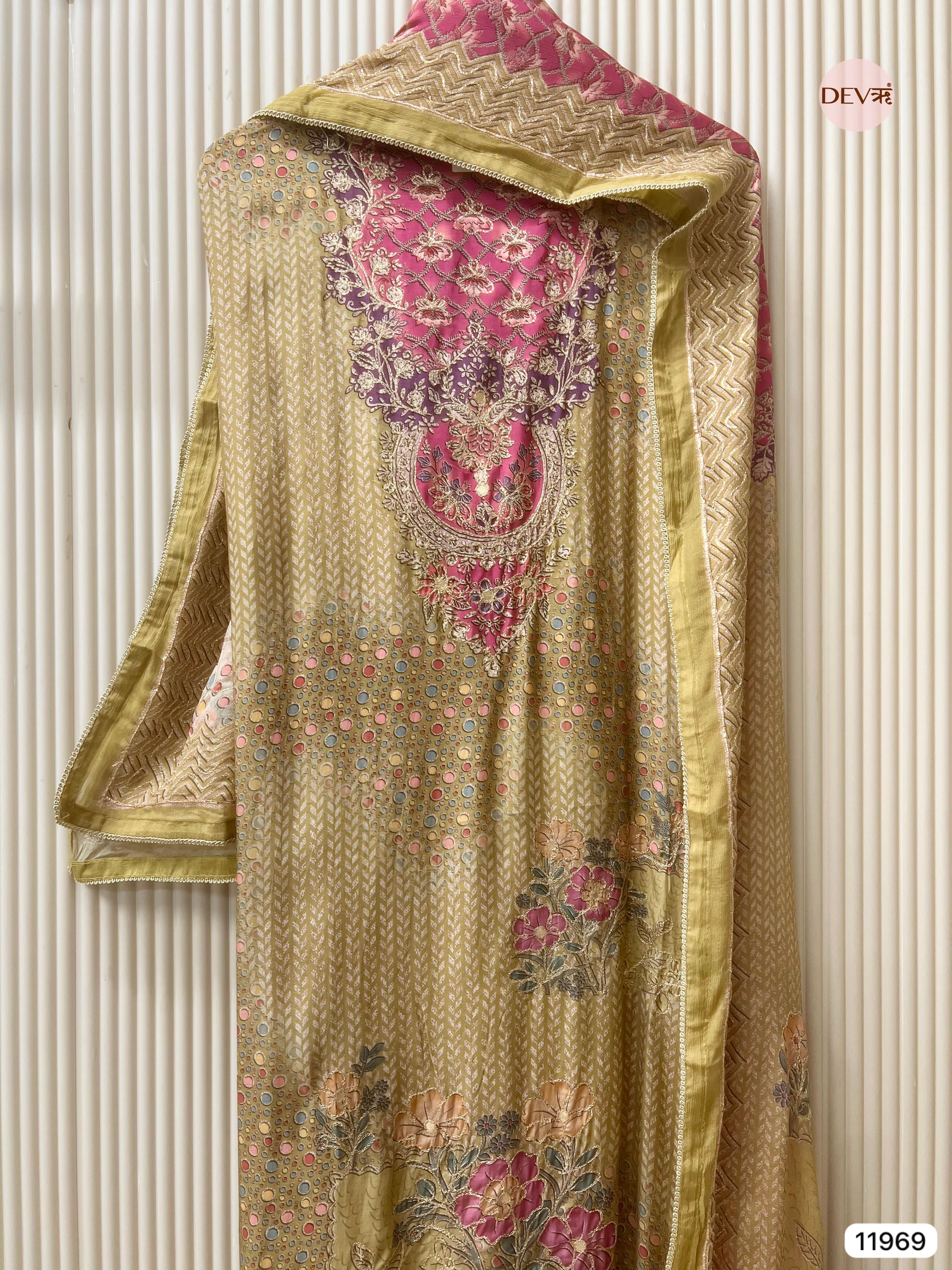 {11969} Yellow Pure Muslin Unstitched Printed -Set Of 3