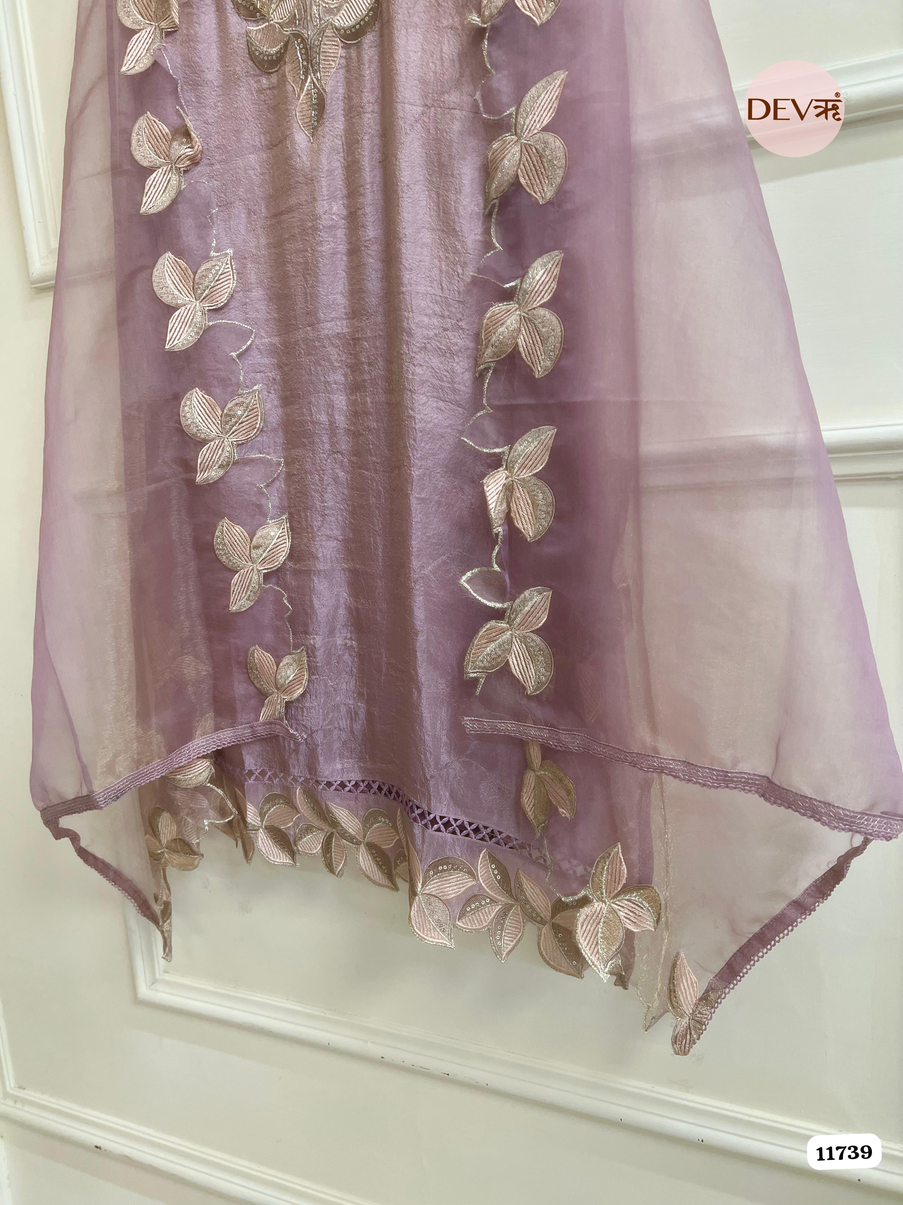 Purple Tissue Silk Woven Unstitched Embroidered -Set Of 3 {11739}