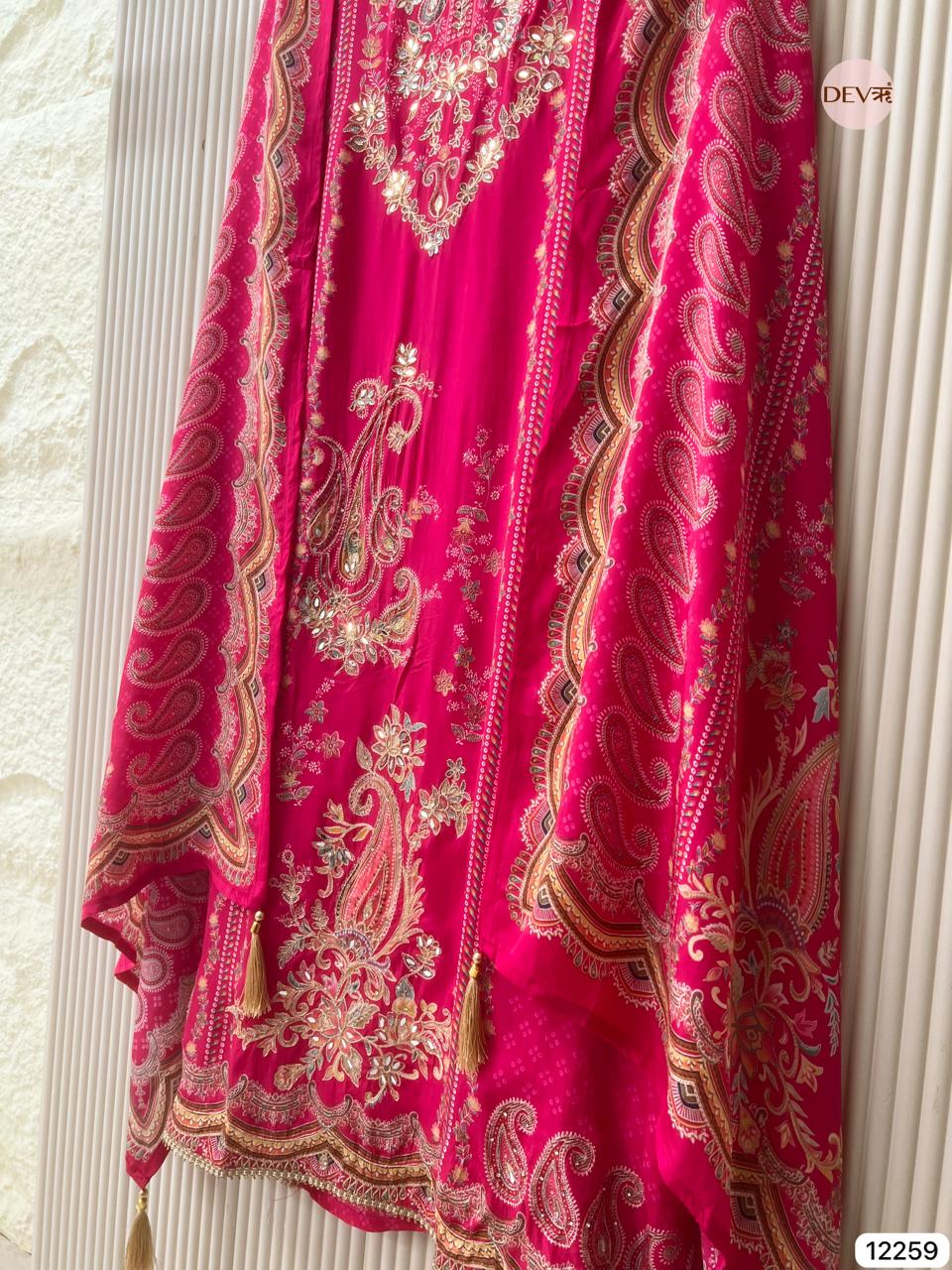 Fuchsia Pure Crepe Embroidered Unstitched 3-Piece Suit (Devri – D.No 12259)