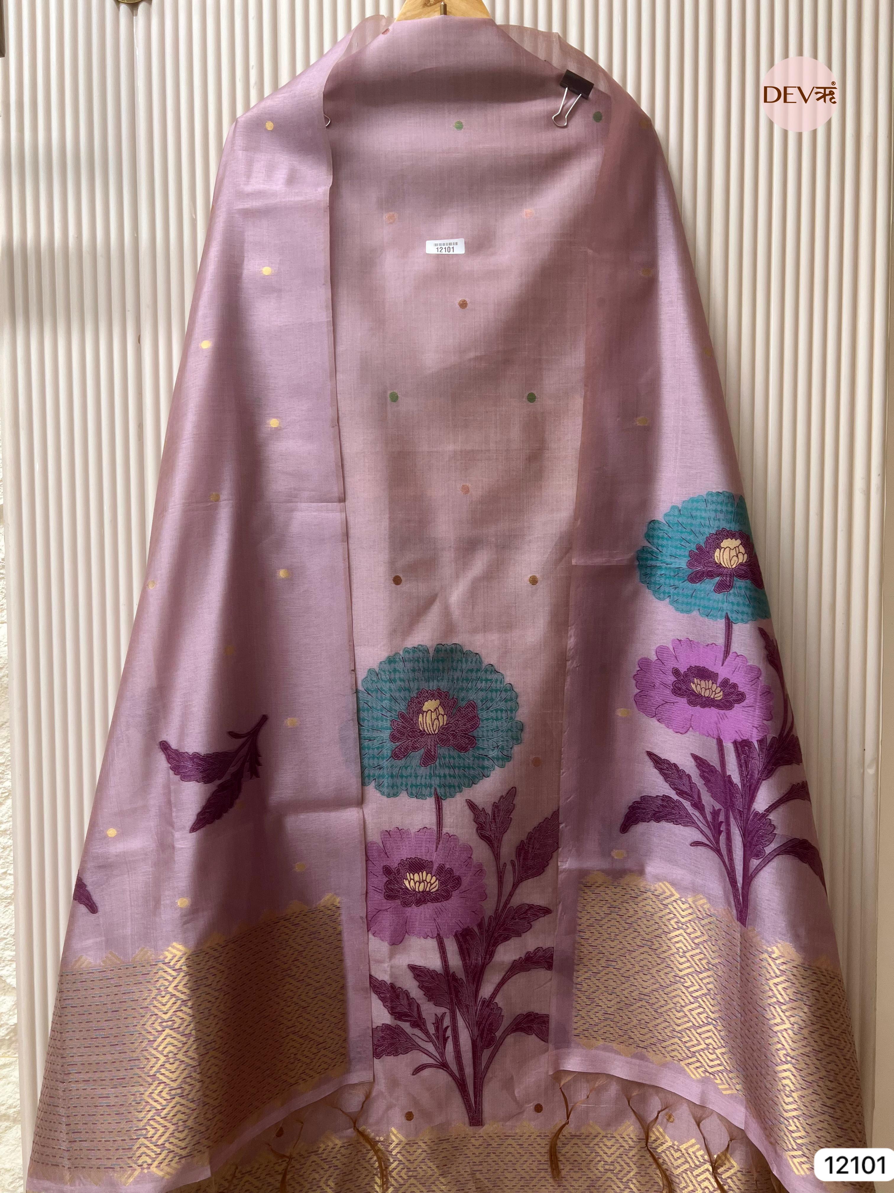 Pink Banarasi Khadi Silk Unstitched -Set Of 3 - {12101}