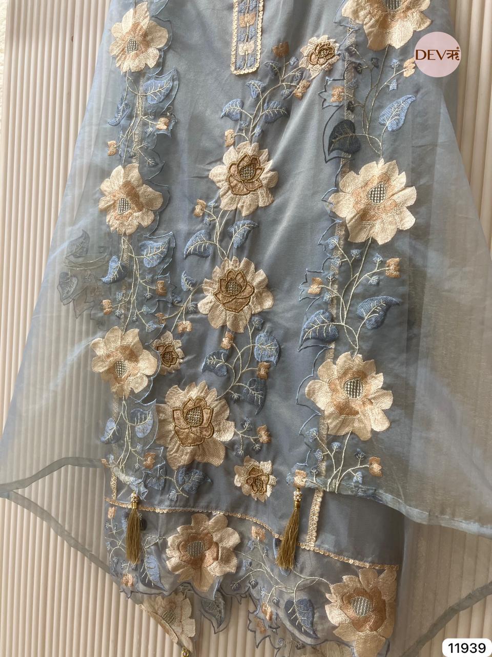 Blue Tissue Shimmer Embroidered Unstitched 3-Piece Suit (Devri – D.No 11939)