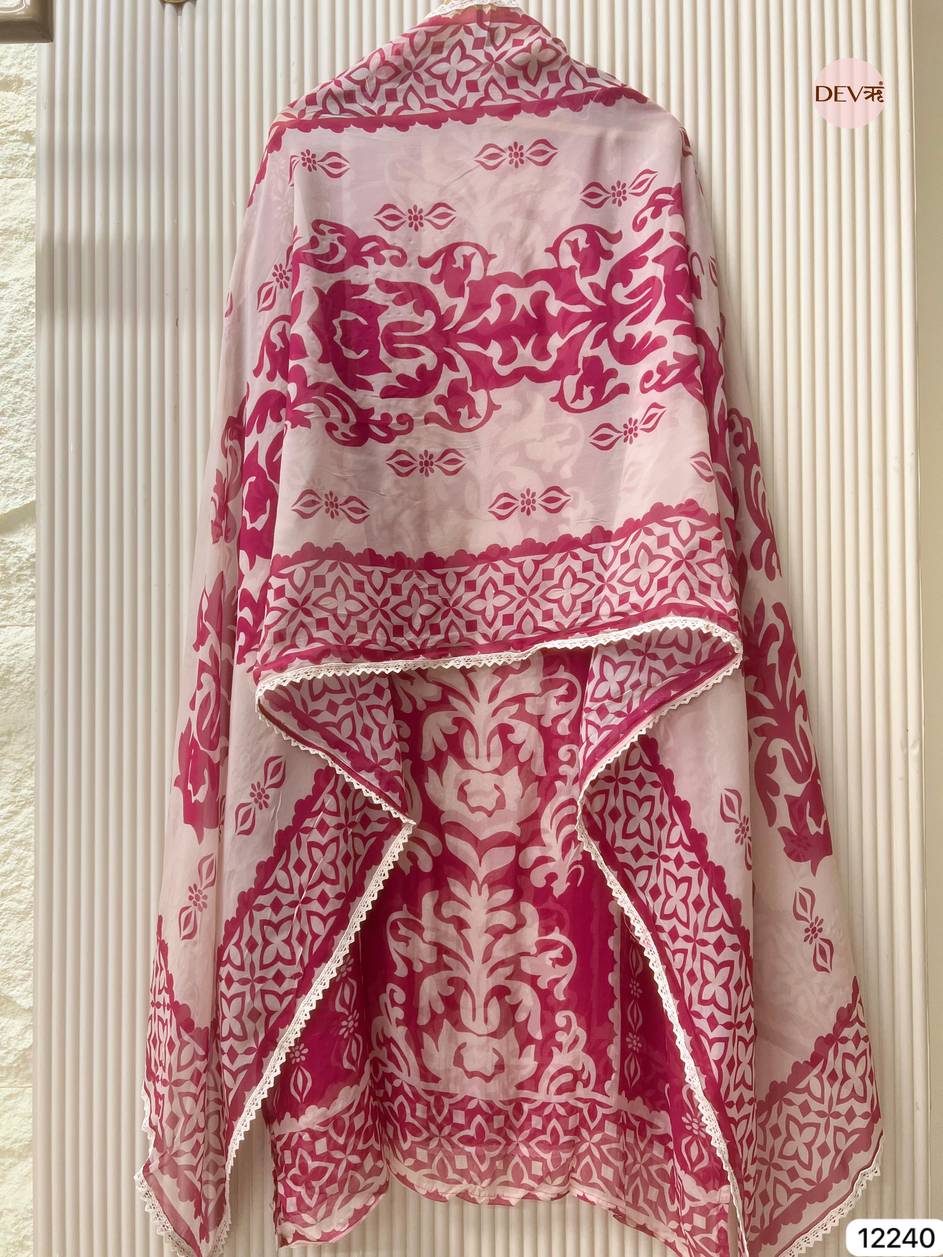 Magenta Pink Organza Embroidered Unstitched 3-Piece Suit (Devri – D.No 12240)