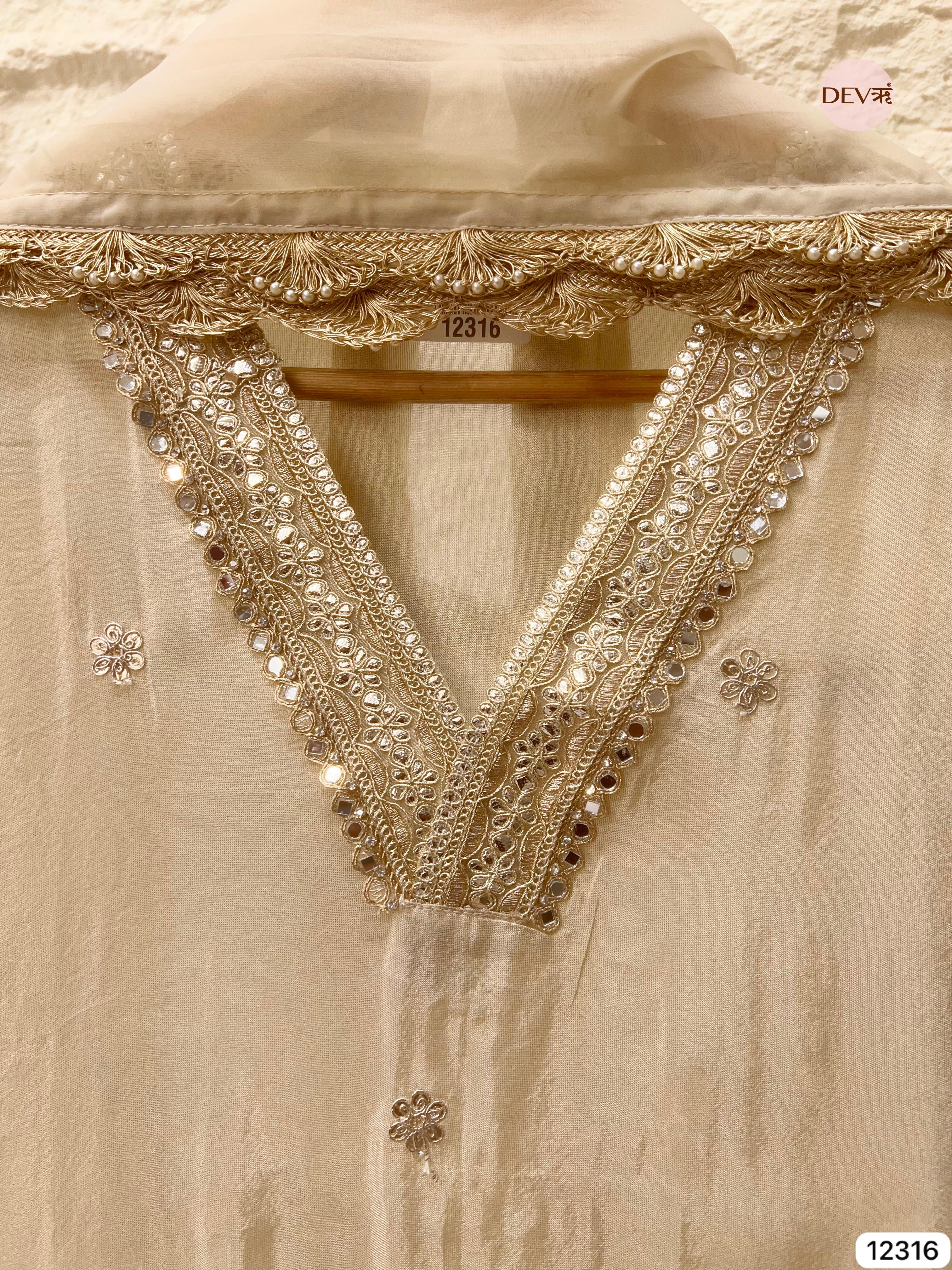 Ivory Shimmer Silk Embroidered Unstitched 3-Piece Suit (Devri – D.No 12316)