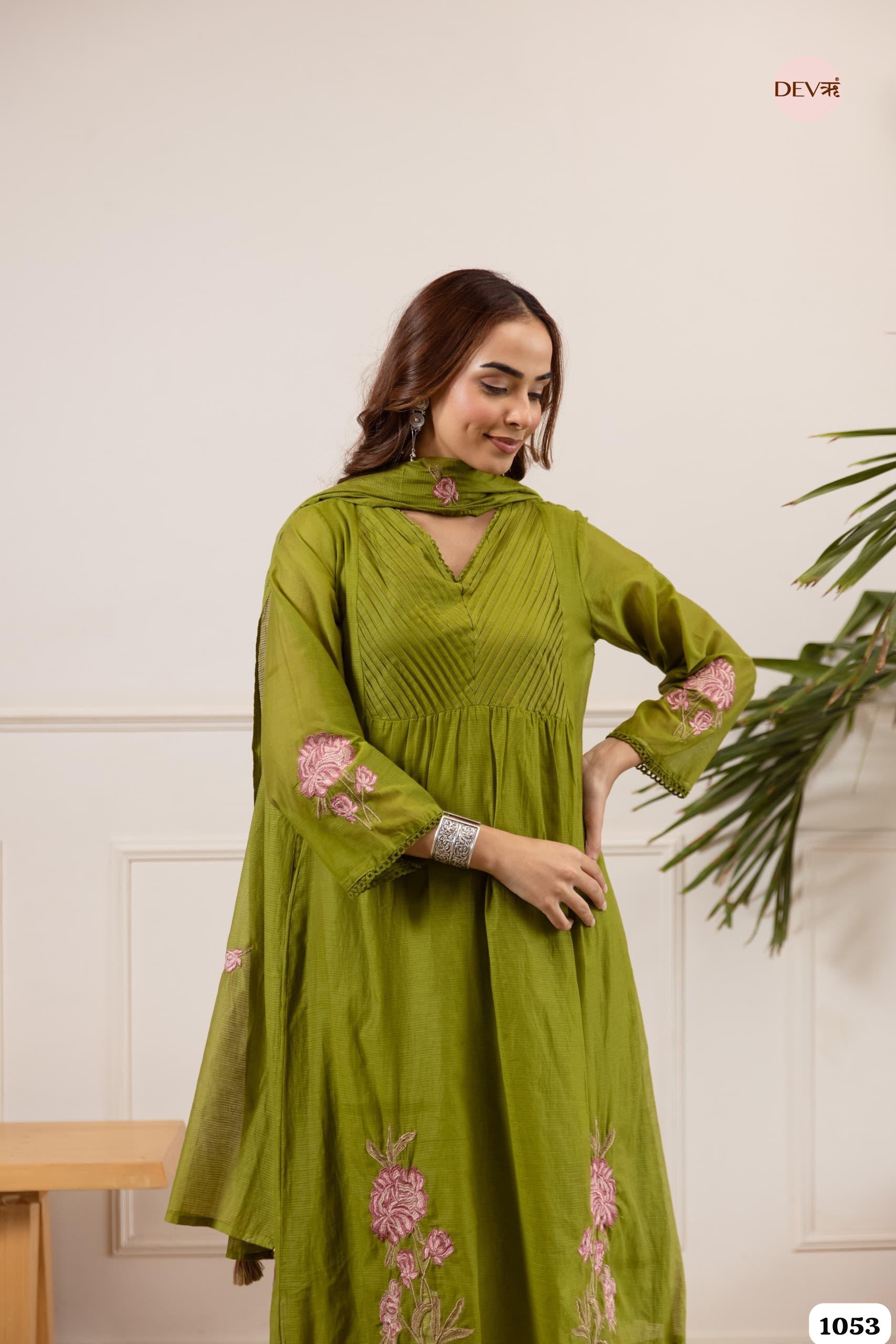 Olive Floral Mul Cotton 3-Piece Set {1053/M}