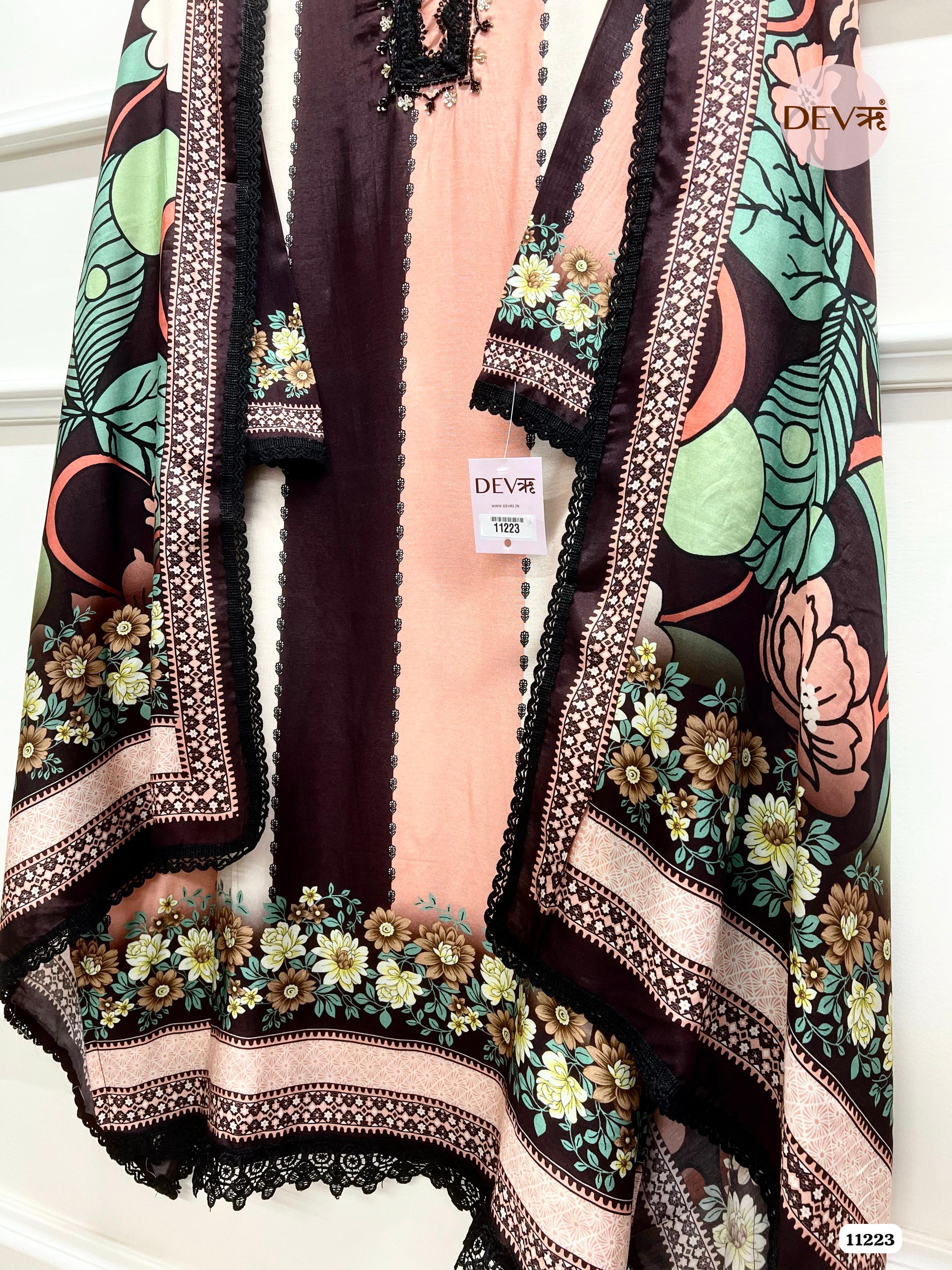 Brown Muslin Semi Stitched Printed -Set Of 3 {11223}