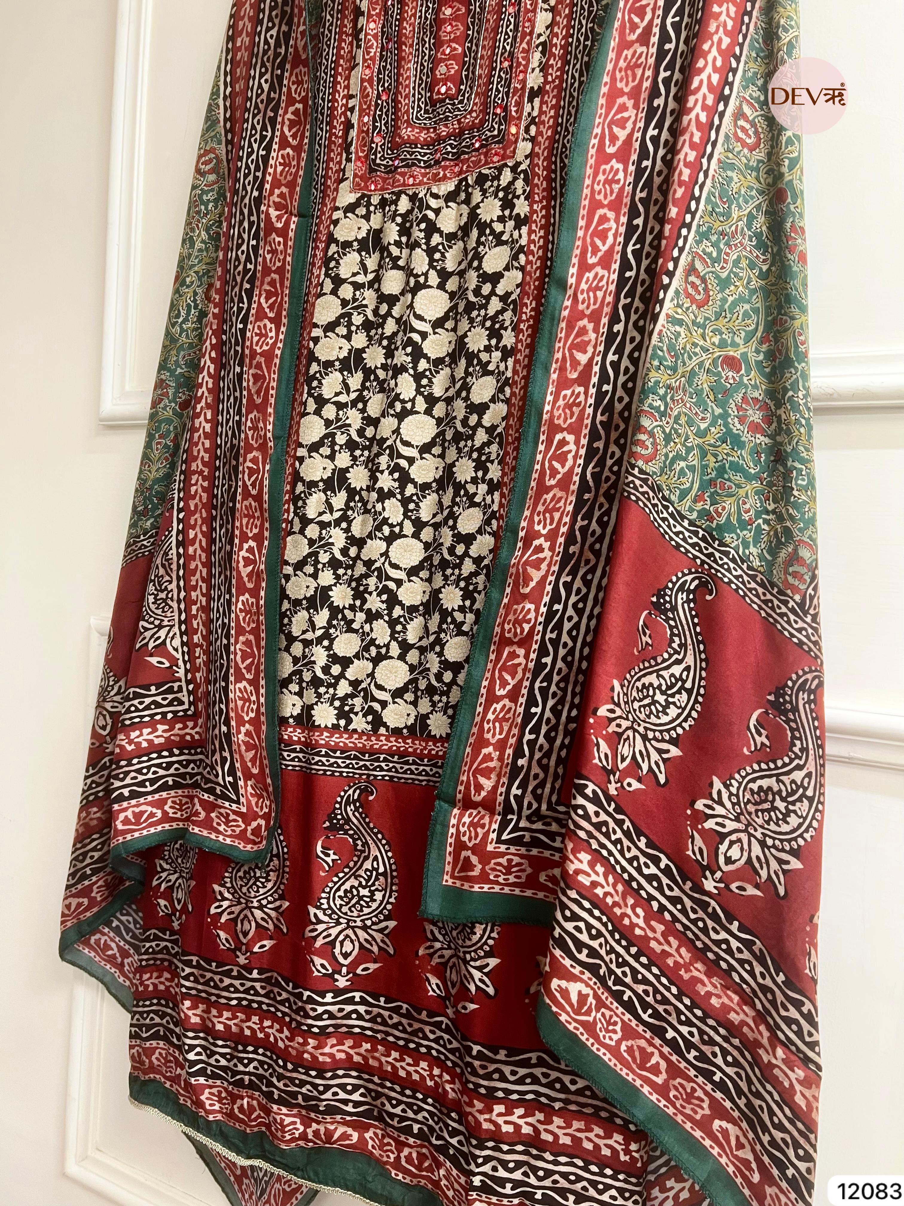 Multi colour Pure Muslin Unstitched Printed Embroidered -Set Of 3 - {12083}