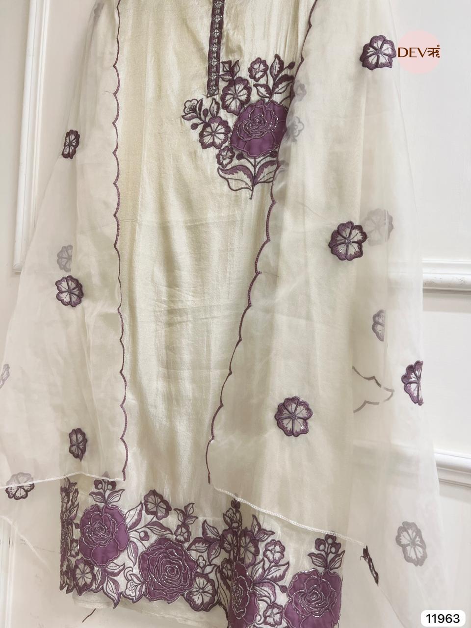 Ivory Tissue Shimmer Embroidered Unstitched 3-Piece Suit (Devri – D.No 11963)