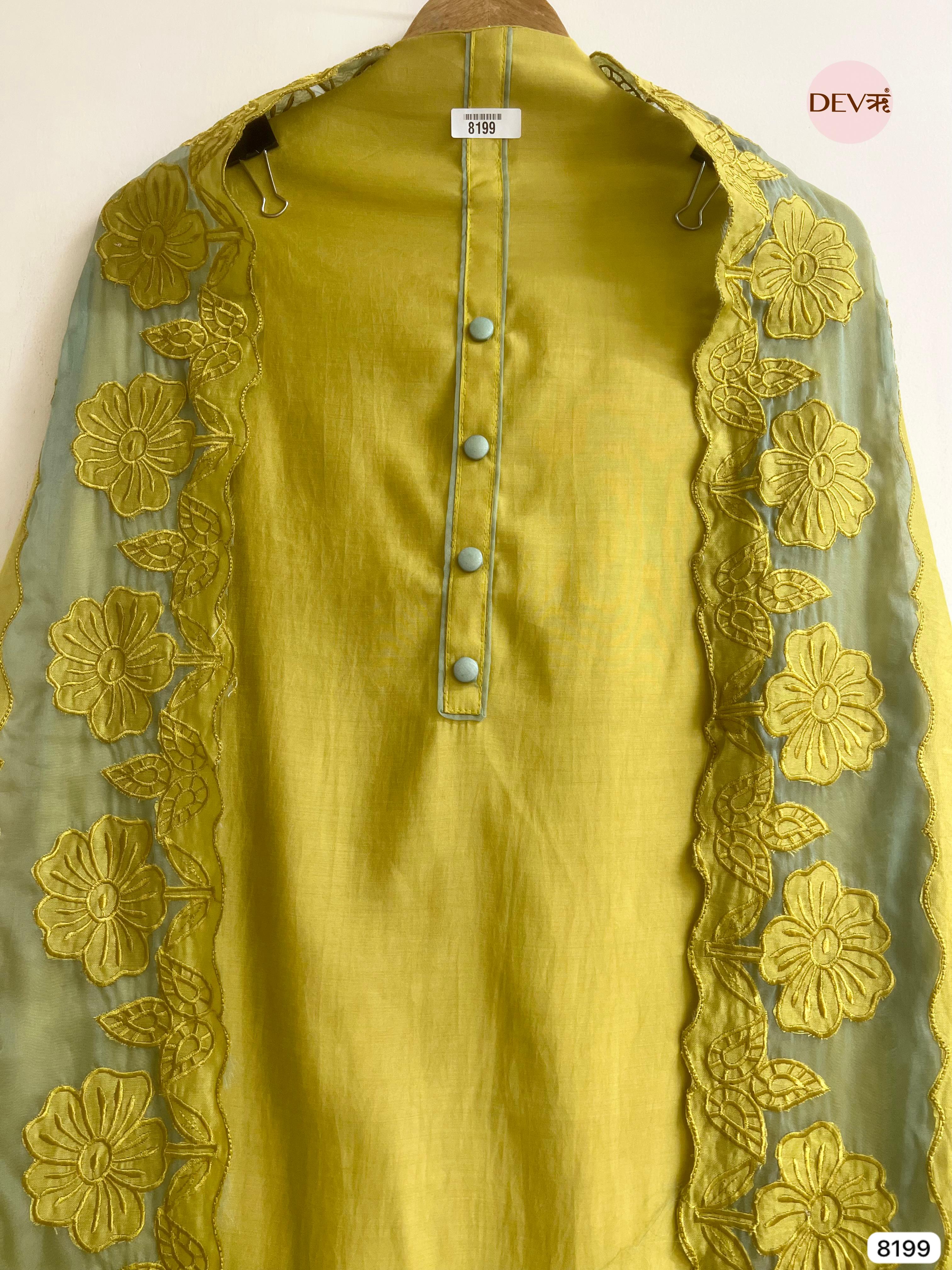 Yellow Modal Silk Unstitched Embroidered -Set Of 3 - {8199}