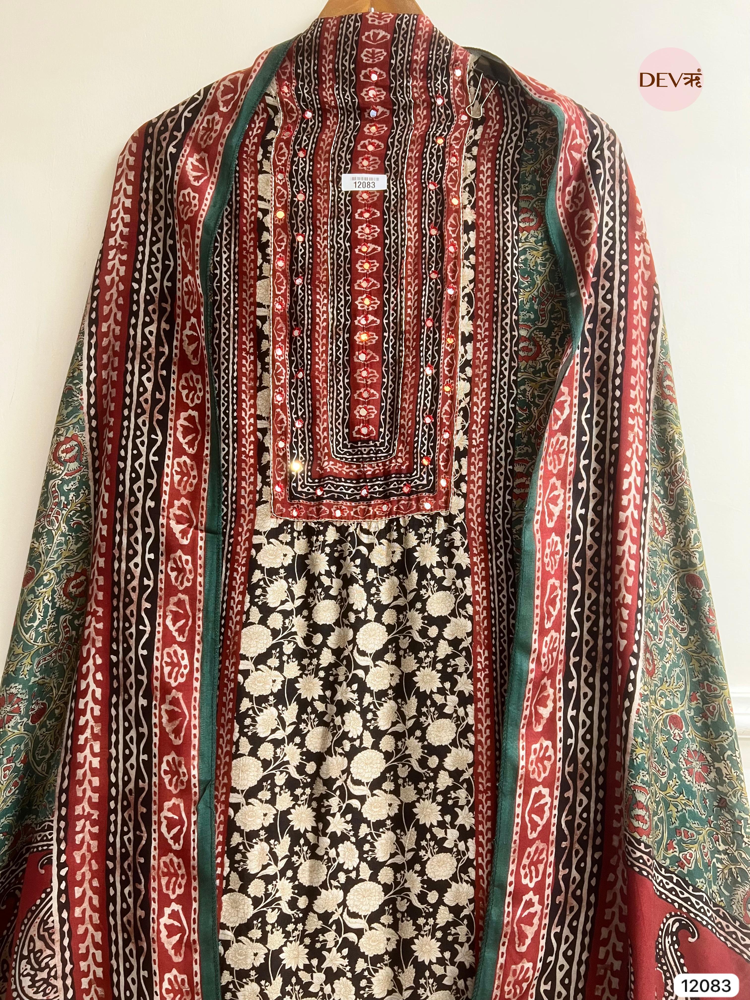 Multi colour Pure Muslin Unstitched Printed Embroidered -Set Of 3 - {12083}