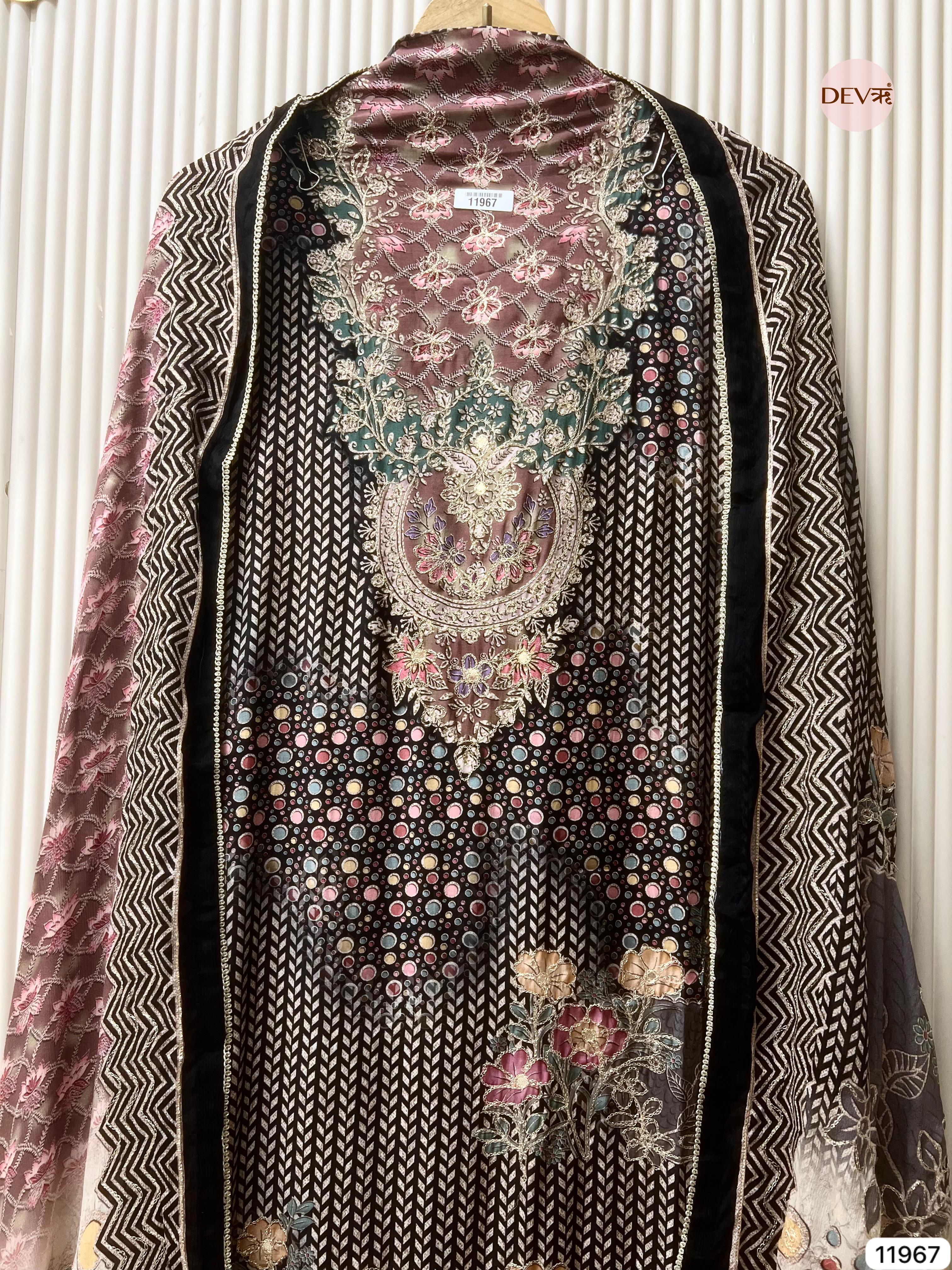 {11967} Black Pure Muslin Unstitched Printed -Set Of 3