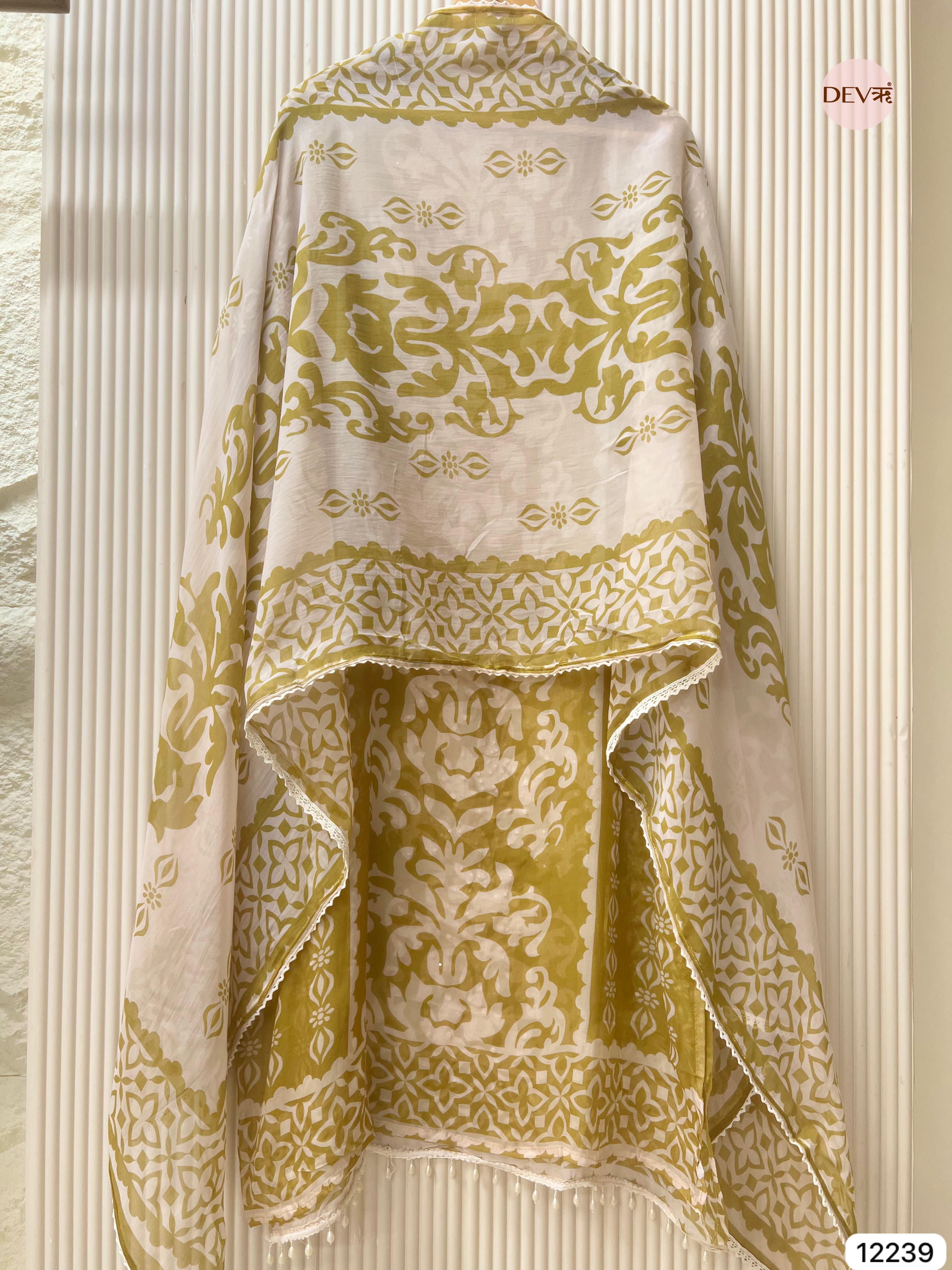 Olive Organza Printed Unstitched 3-Piece Suit (Devri – D.No 12239)