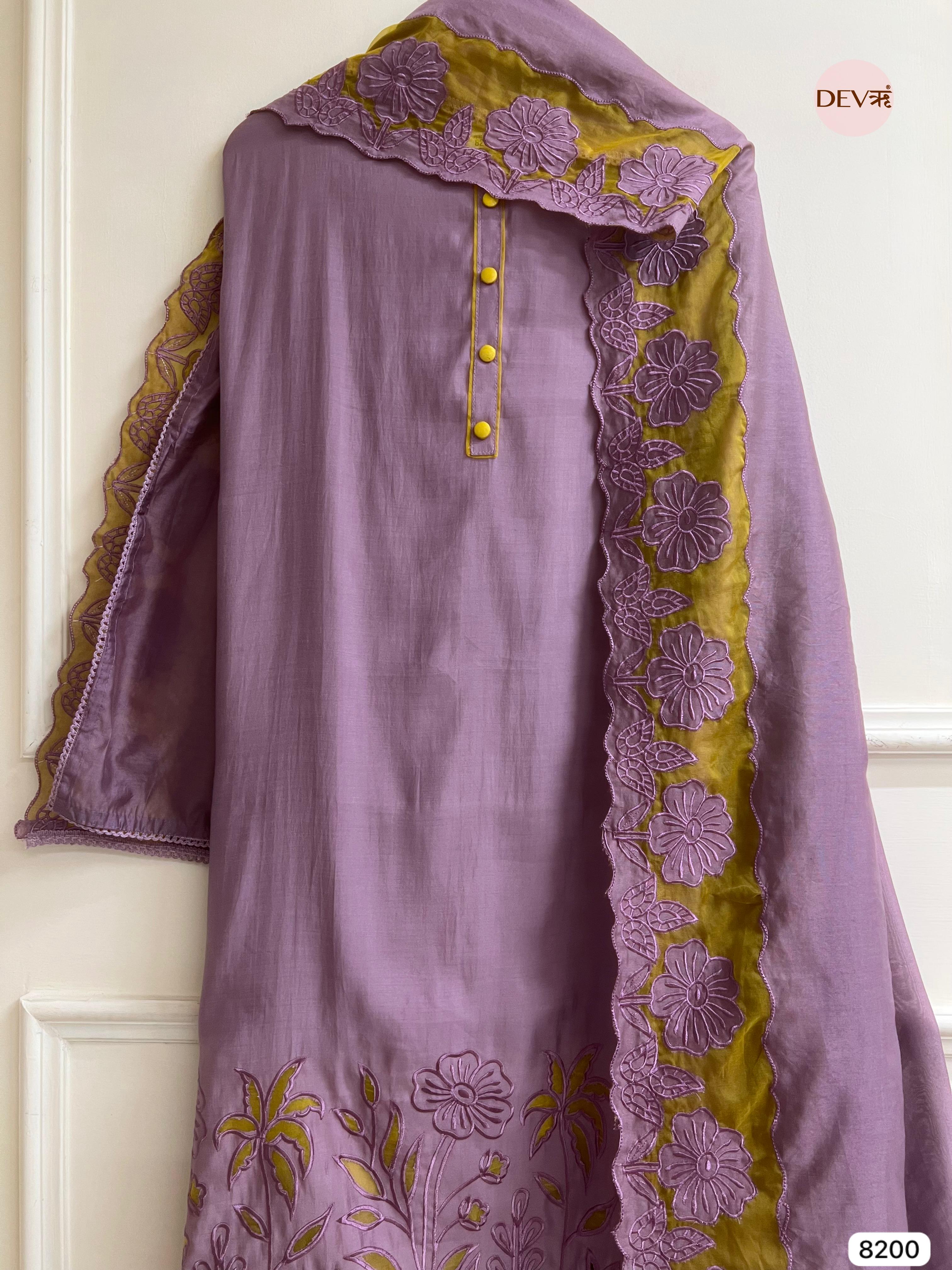 Purple Modal Silk Unstitched Cutwork Embroidered -Set Of 3 - {8200}