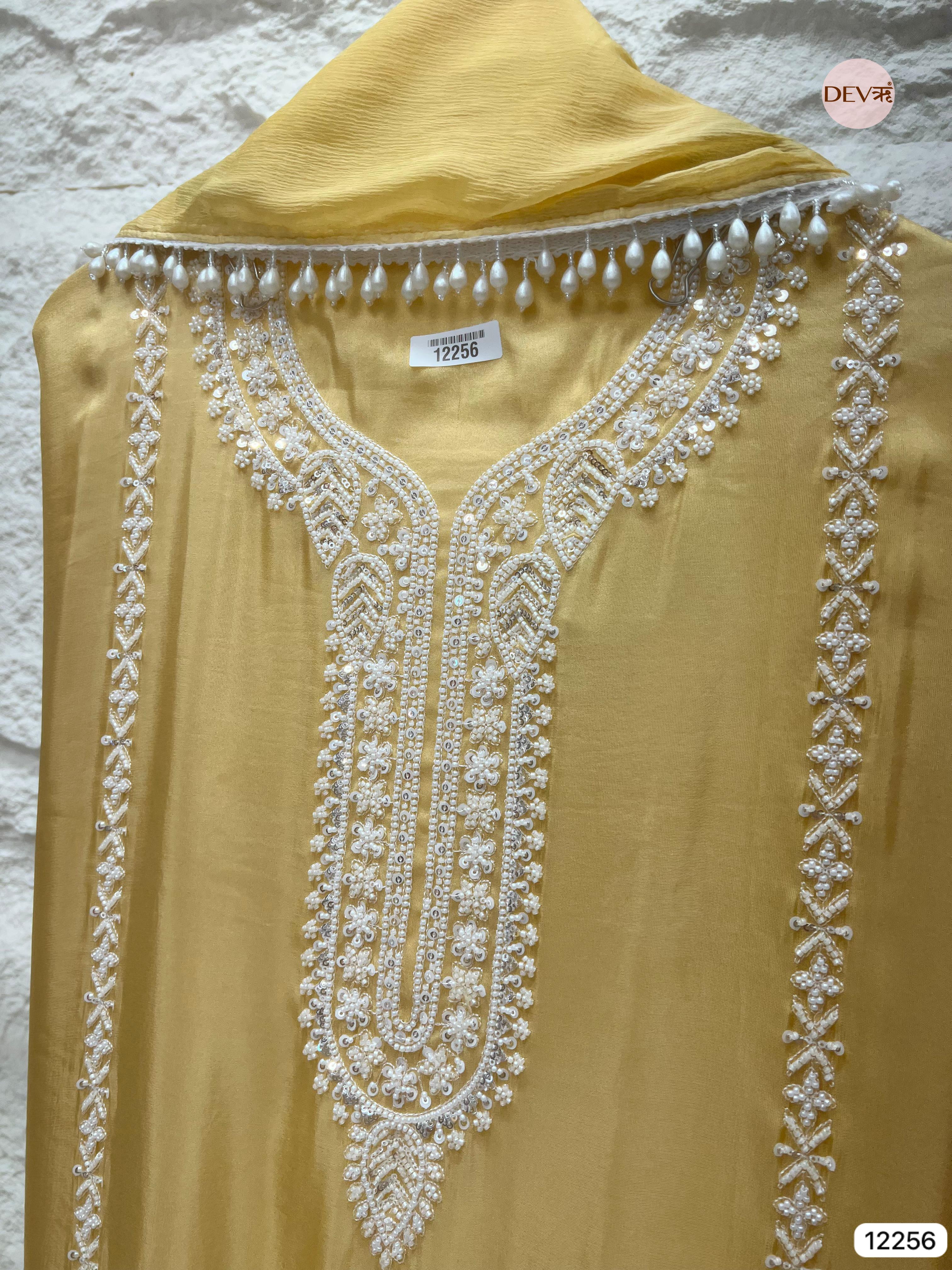 Mustard Shimmer Silk Embroidered Unstitched 3-Piece Suit (Devri – D.No 12256)