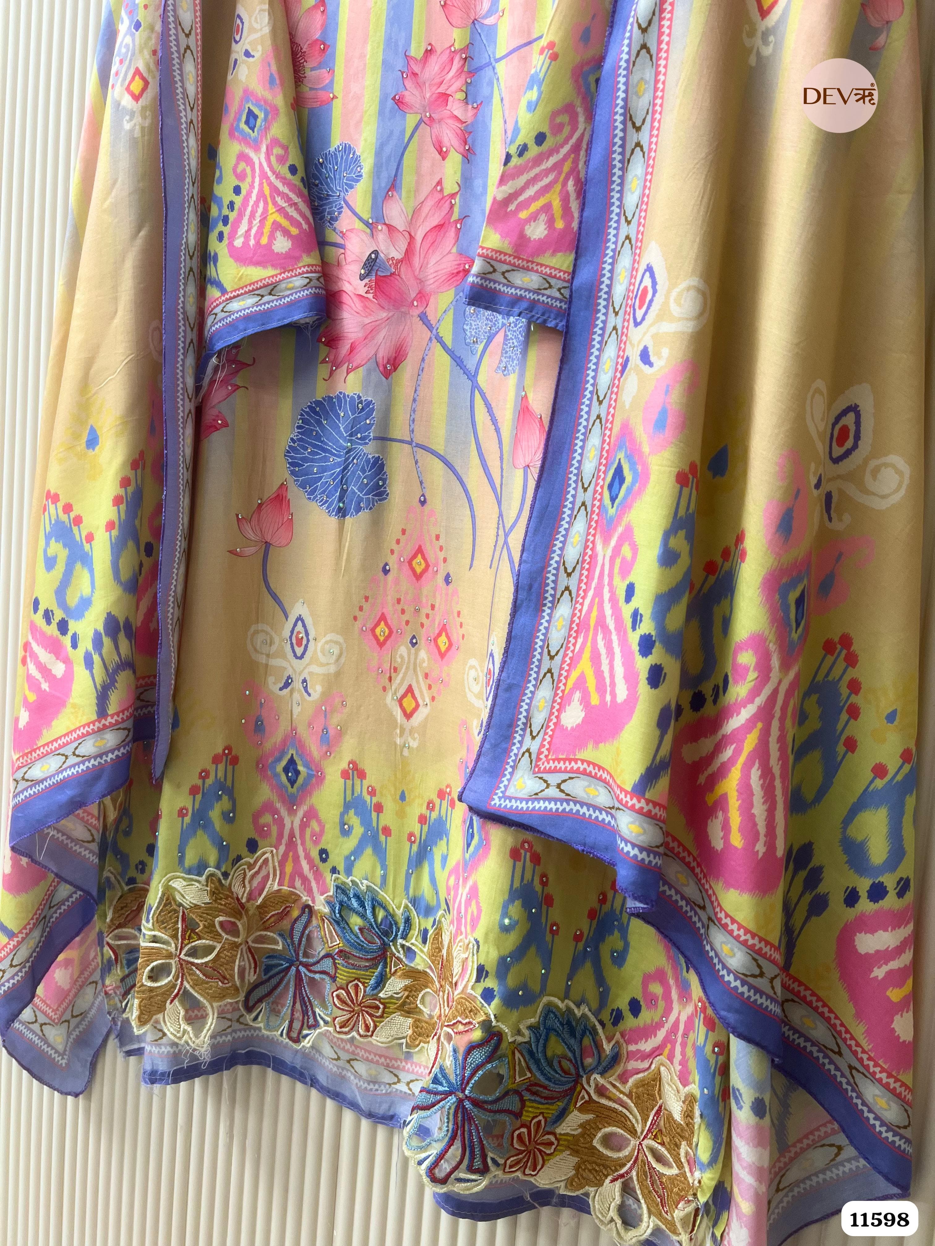 Multi-Colored Pure Muslin Semi Stitched Printed Embroidered -Set Of 3 {11598}