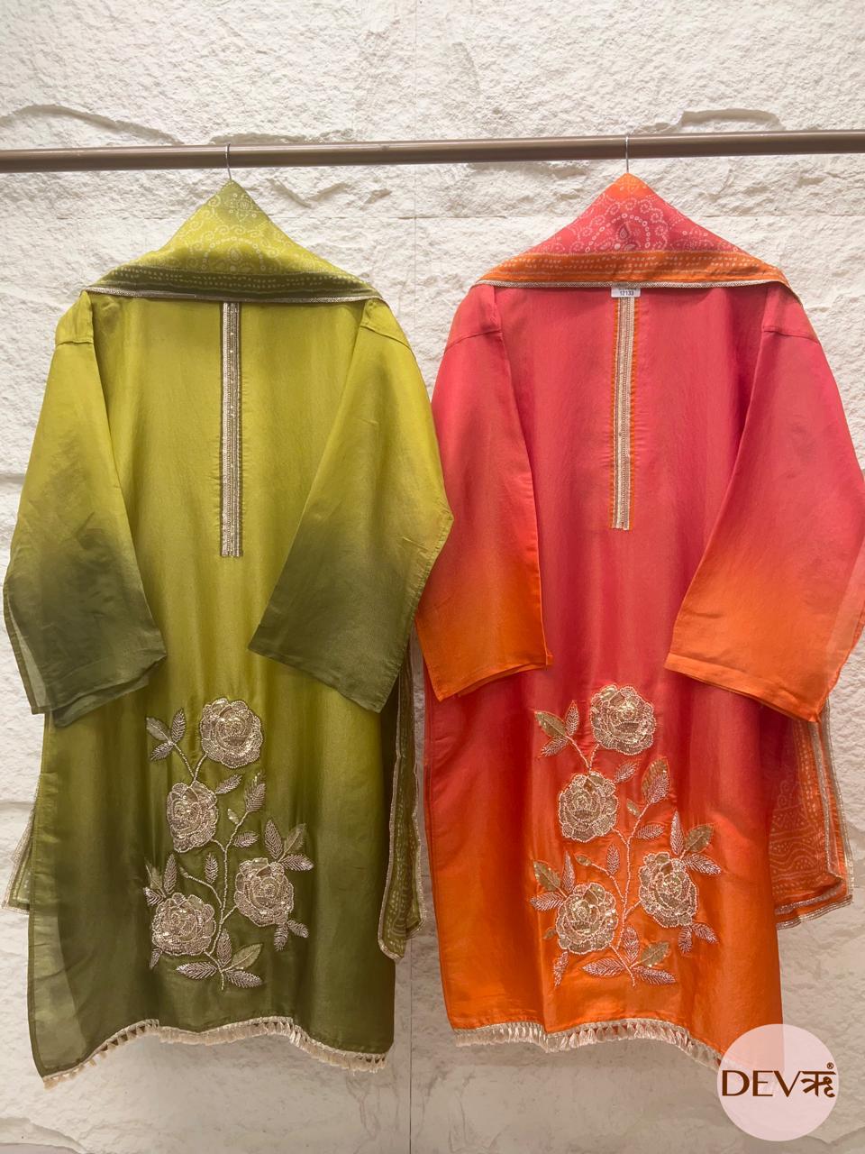 Red–Orange Soft Tissue Silk Embroidered Unstitched 3-Piece Suit (Devri – D.No 12133)