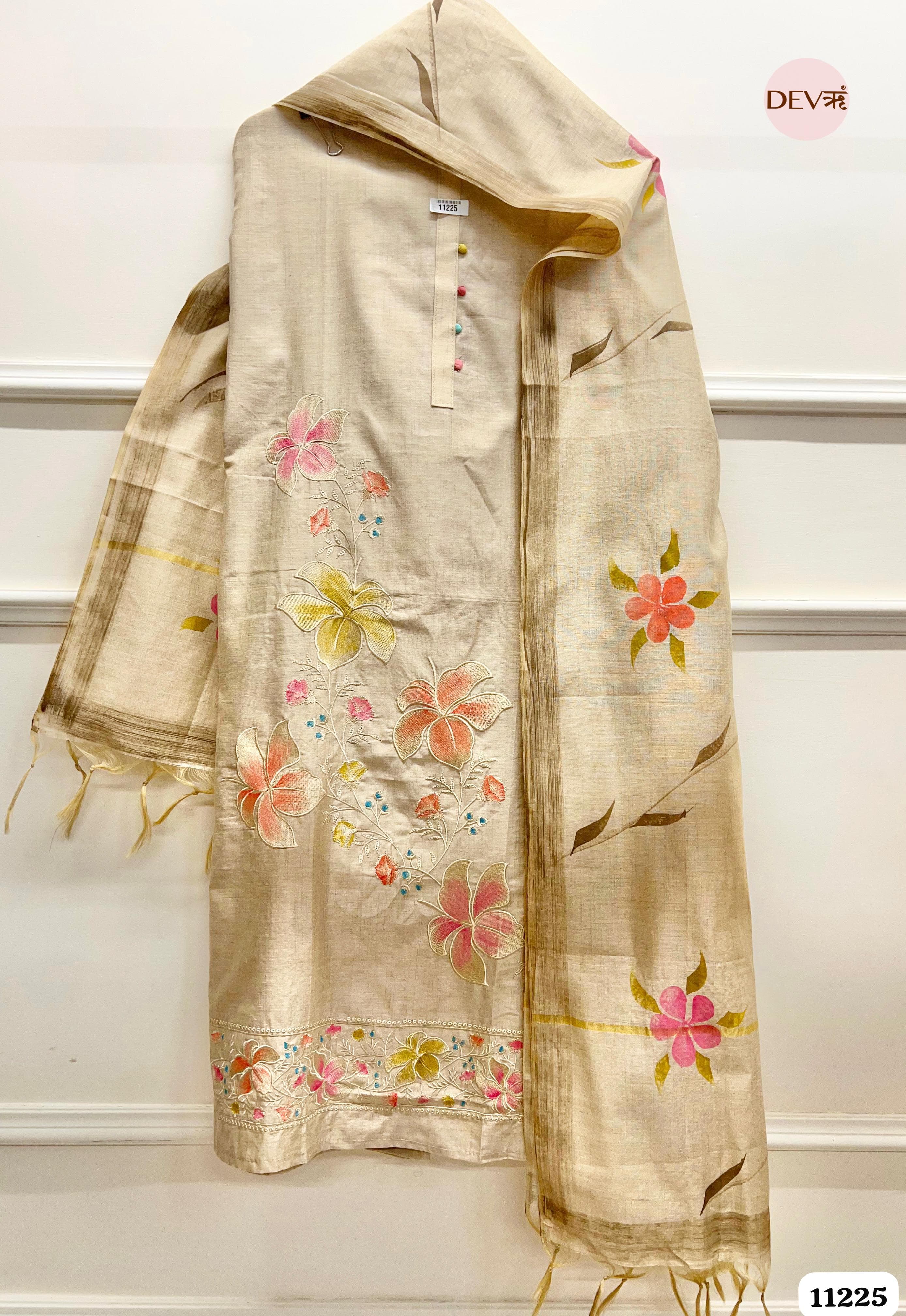 Creamy Linen Unstitched Printed -Set Of 3