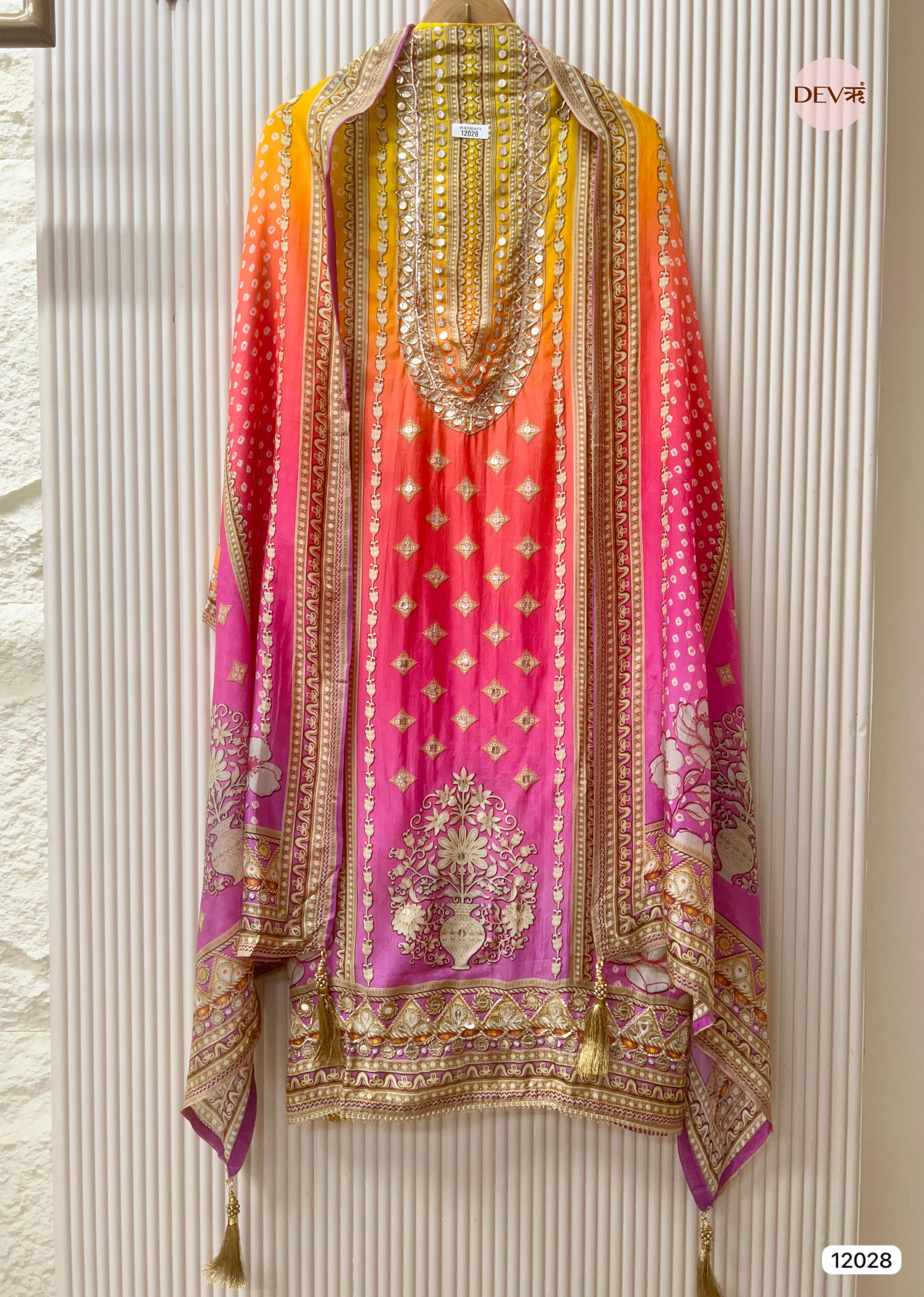 Multi Colour Glass Unstitched Printed Hand Embroidered -Set Of 3 - {12028}