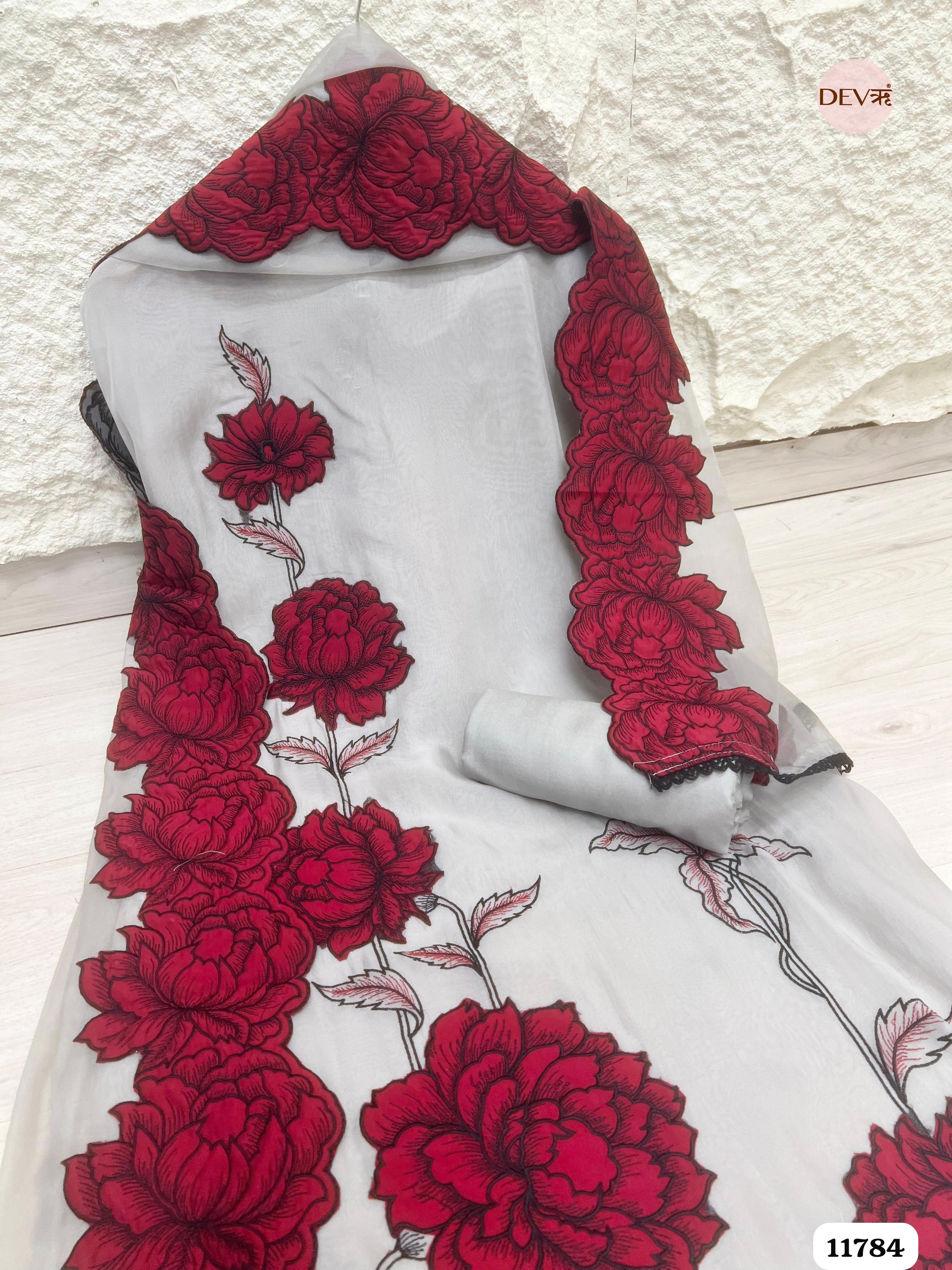 Grey Organza Unstitched Embroidered -Set Of 3 {11784}