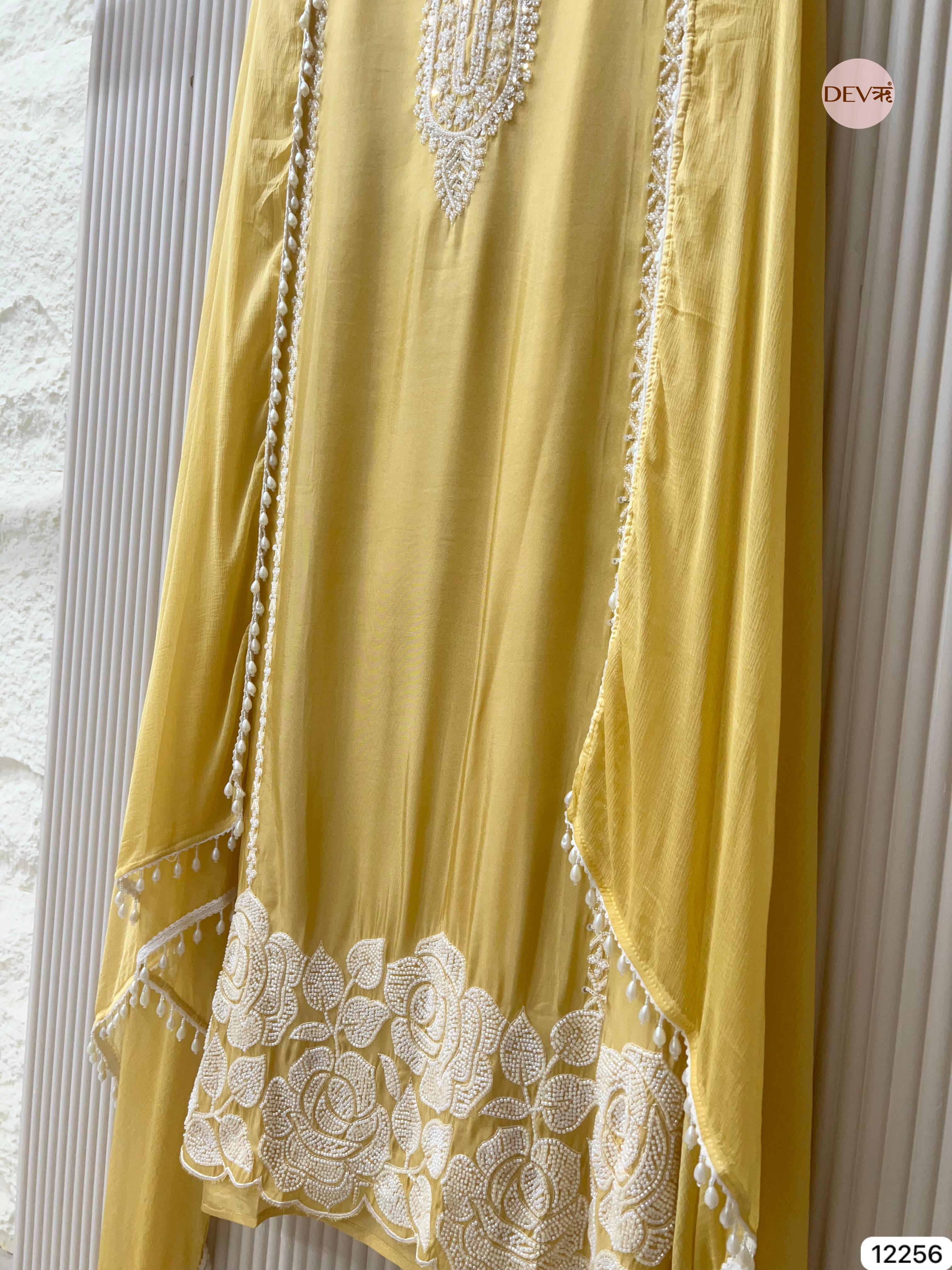 Mustard Shimmer Silk Embroidered Unstitched 3-Piece Suit (Devri – D.No 12256)
