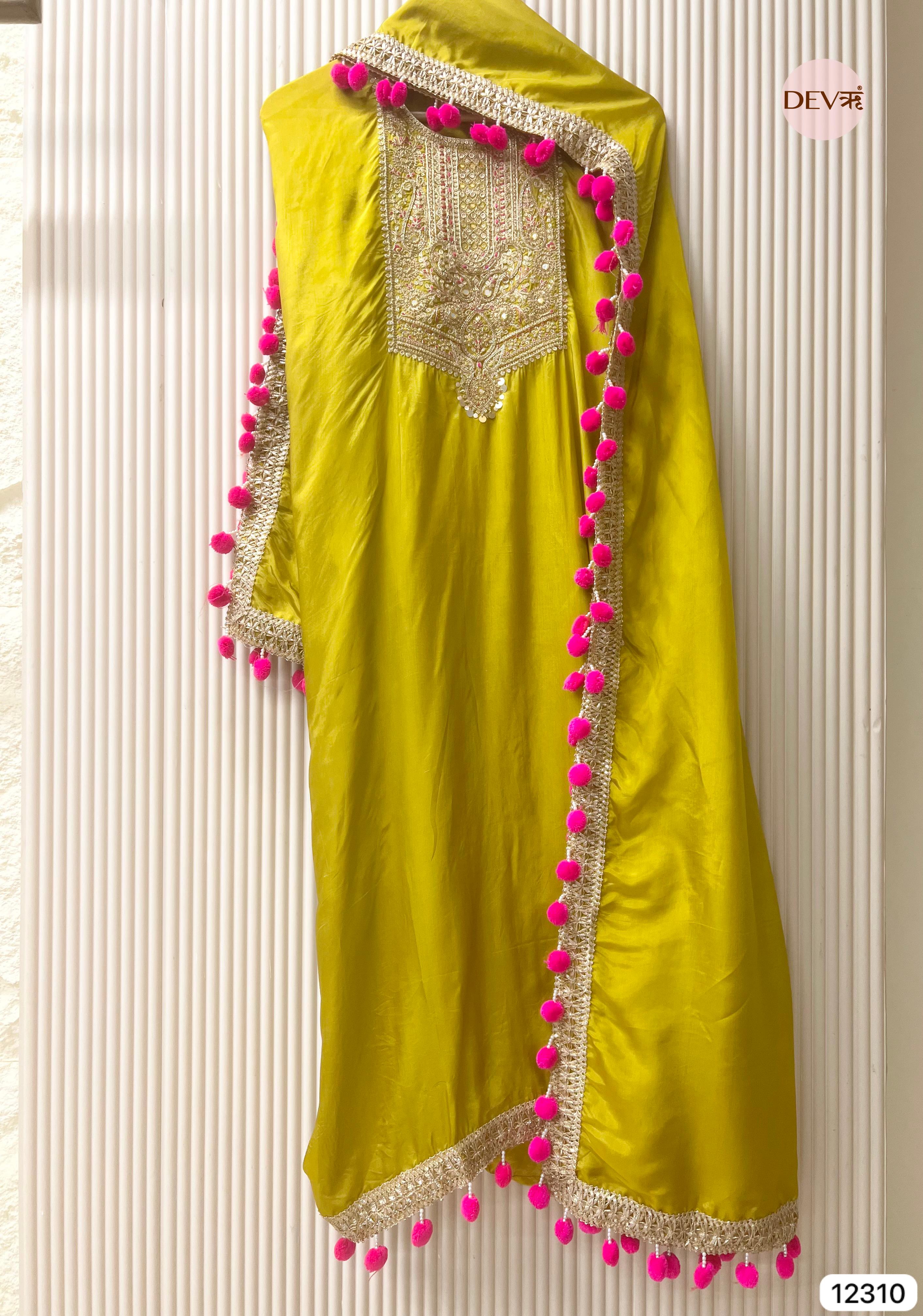 Lime Green Glass Organza Embroidered Unstitched 3-Piece Suit (Devri – D.No 12310)