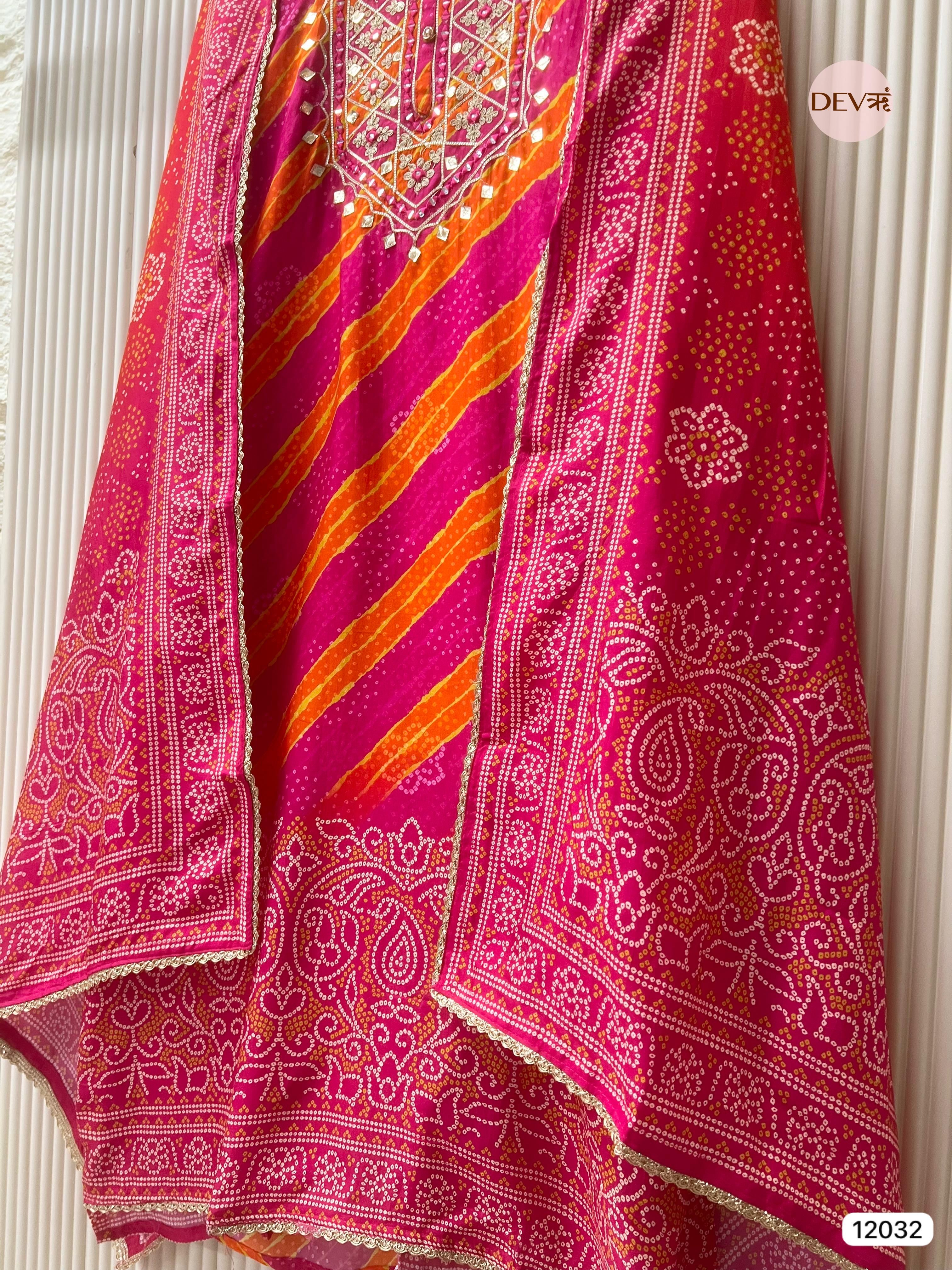 Pink Russian Silk Unstitched Printed Hand Embroidered -Set Of 3 - {12032}