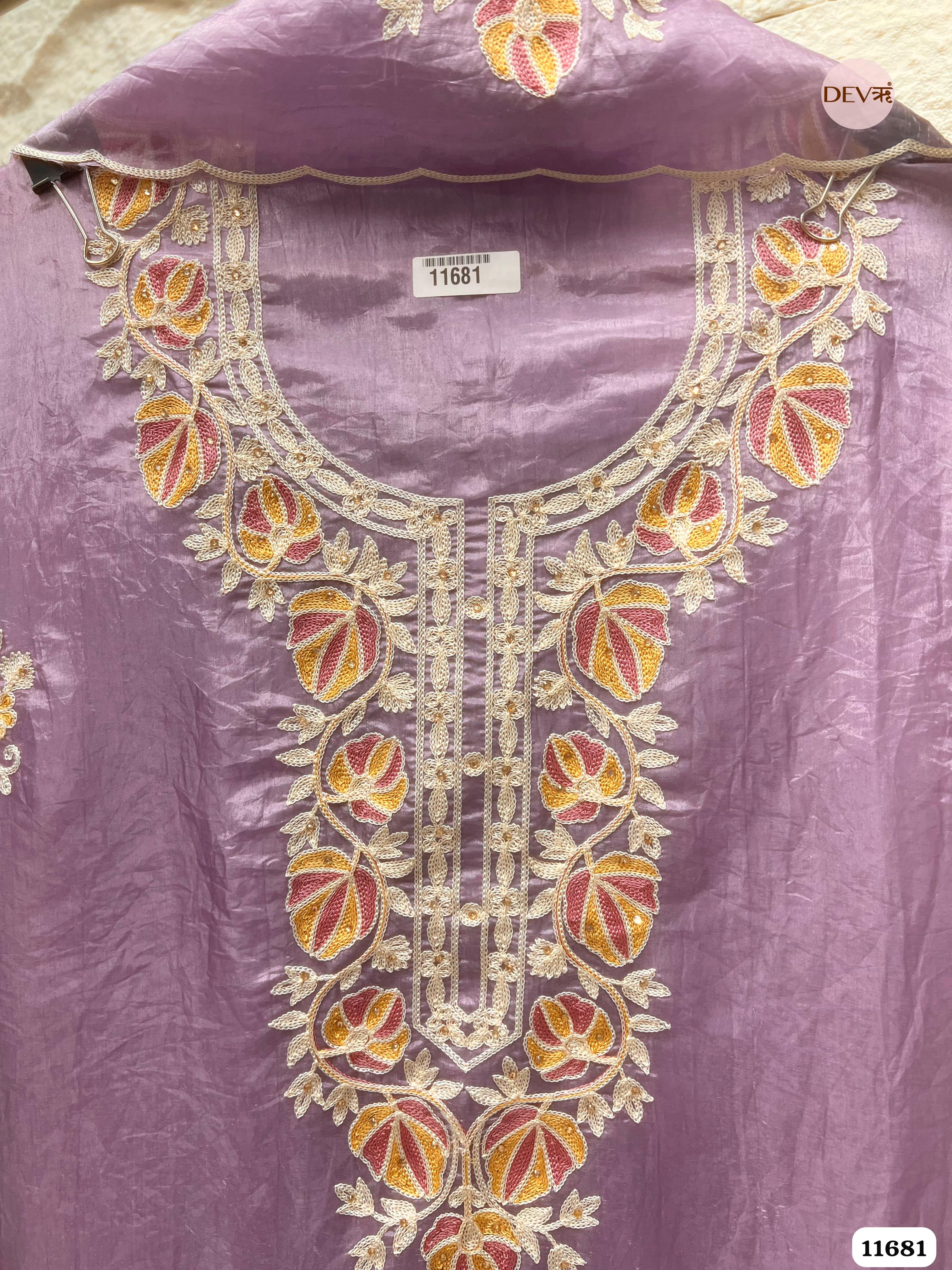 Purple Tissue Crush Silk Unstitched Embroidered -Set Of 3 {11681}