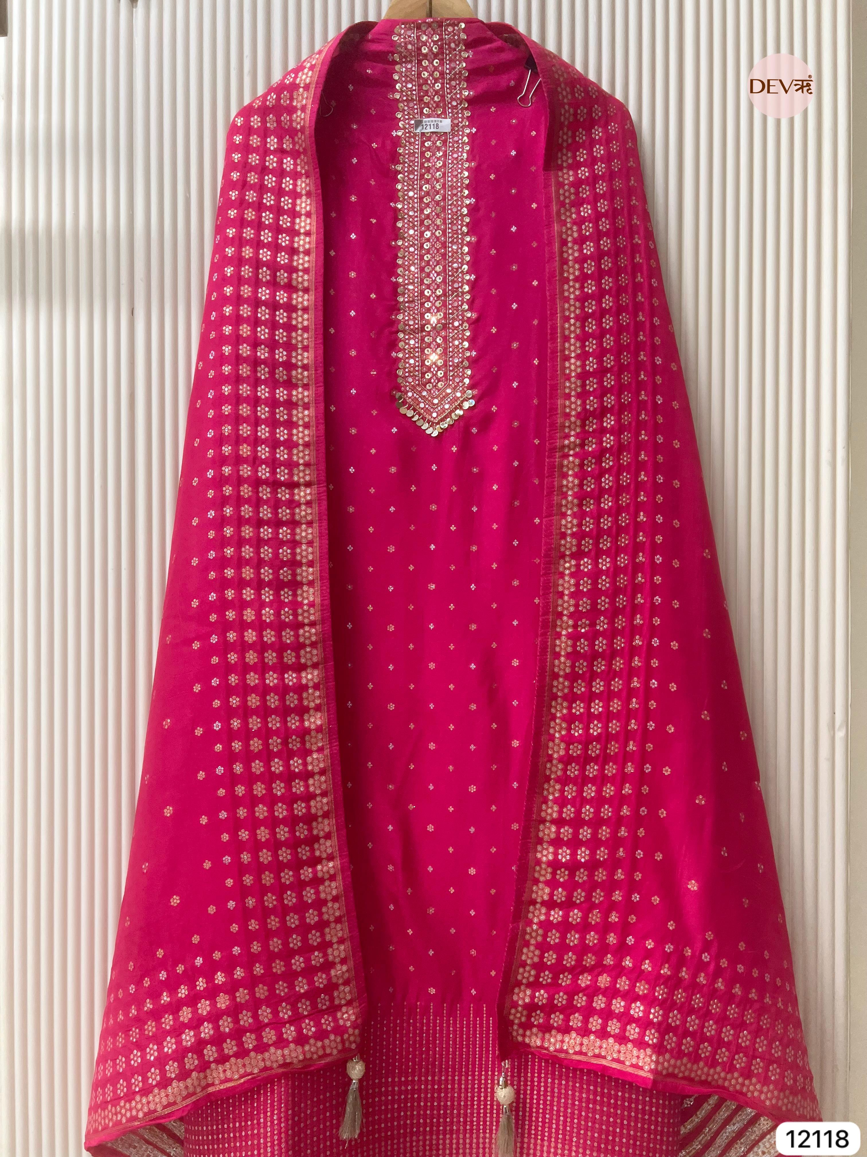 Pink Russian Silk Unstitched - Set Of 3 - {12118}