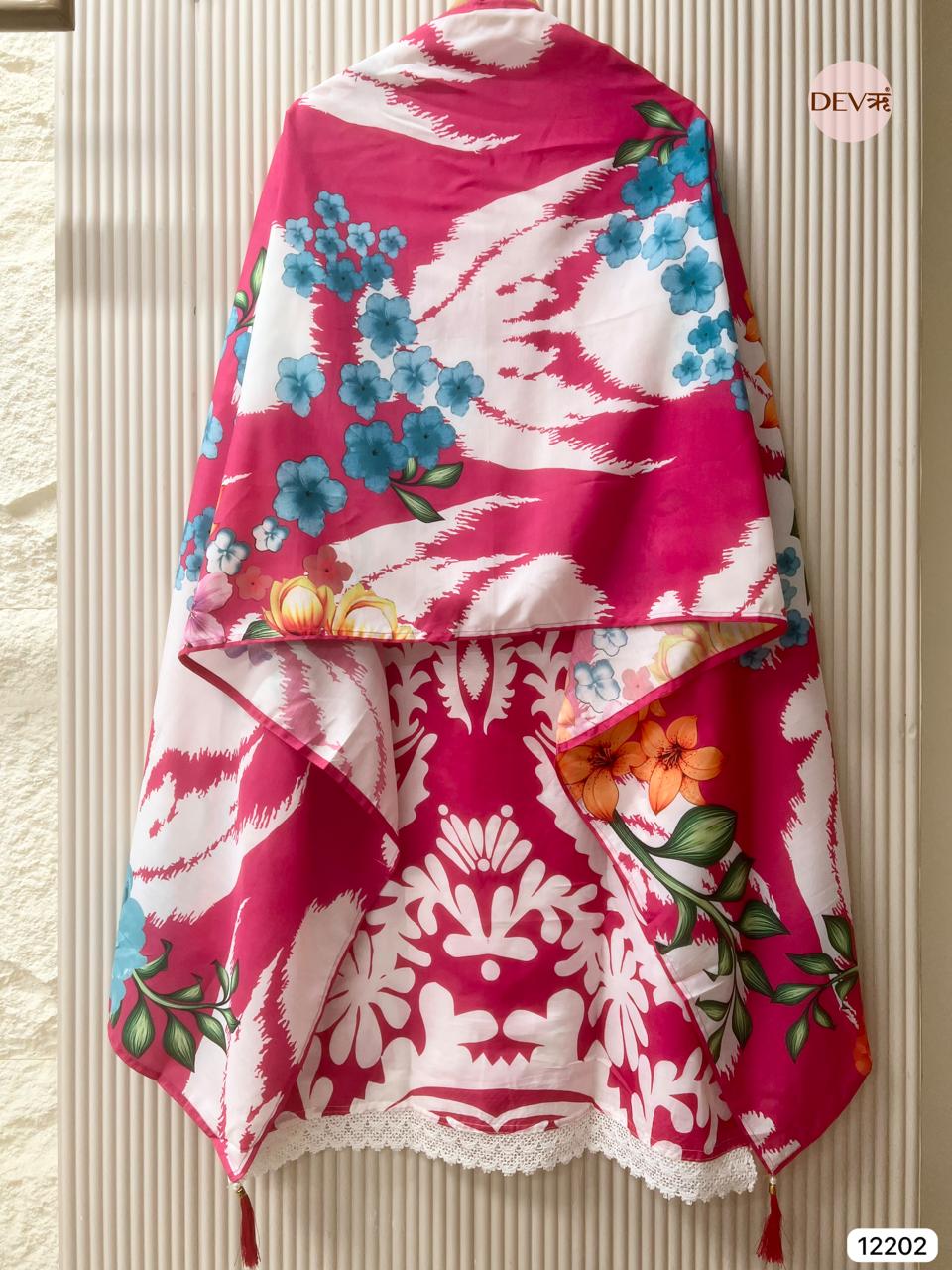 Pink Muslin Printed Unstitched 3-Piece Suit (Devri – D.No 12202)