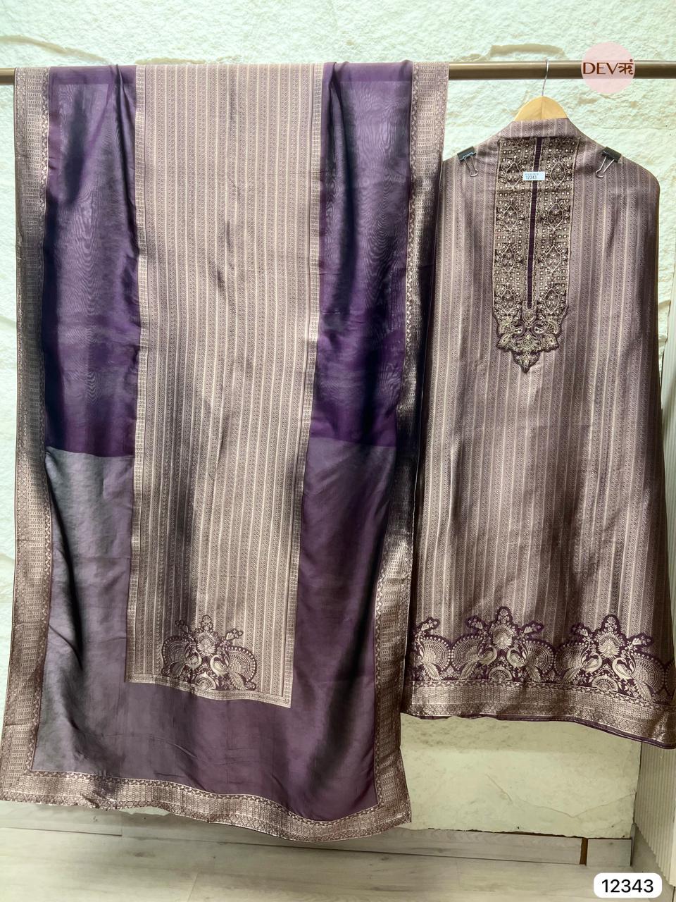 Deep Plum Pure Banarasi Silk Woven Unstitched 3-Piece Suit (Devri – D.No 12343)