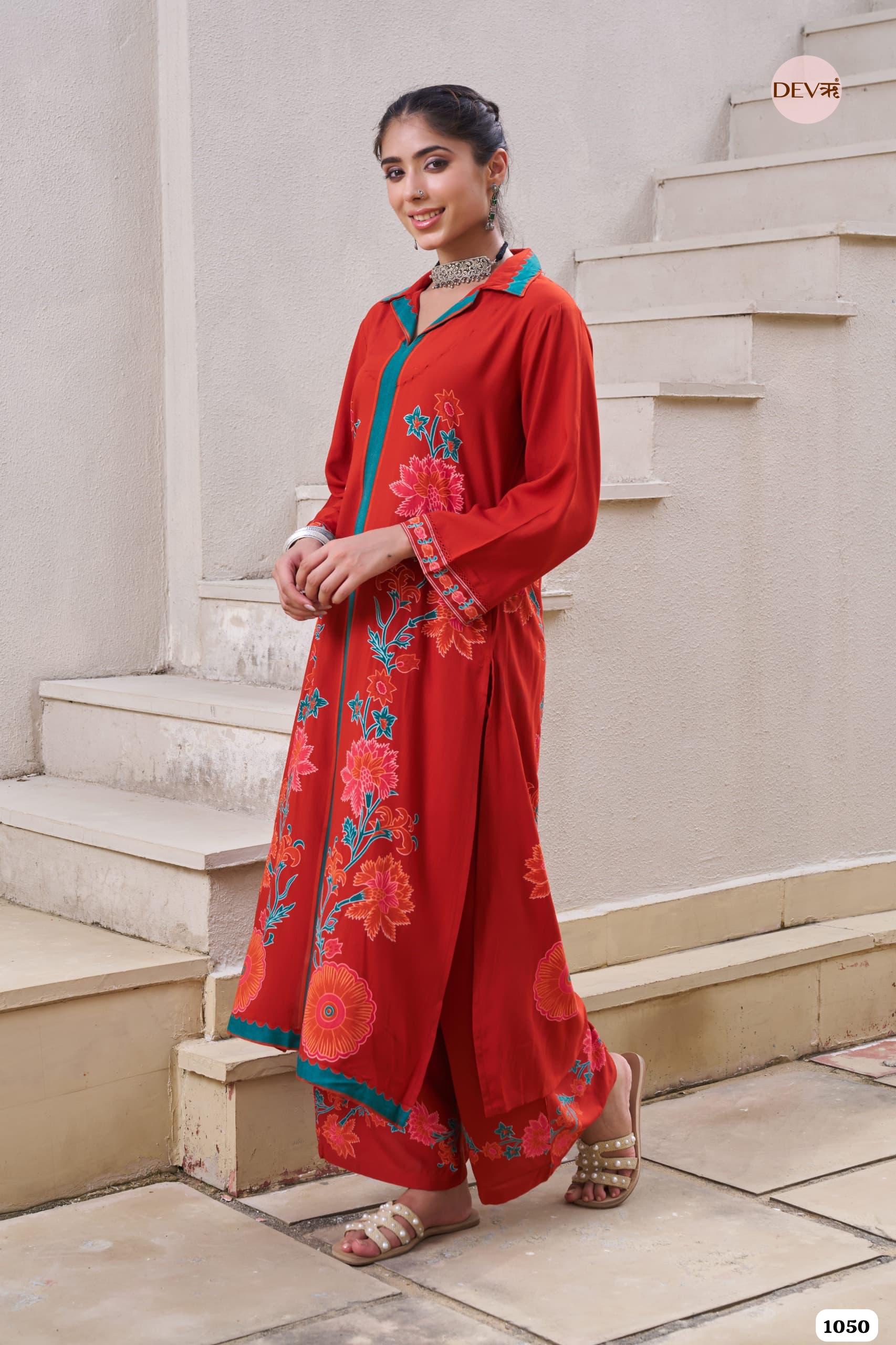 Rust orange Printed Co-ord Set  Of 2 - {1050}