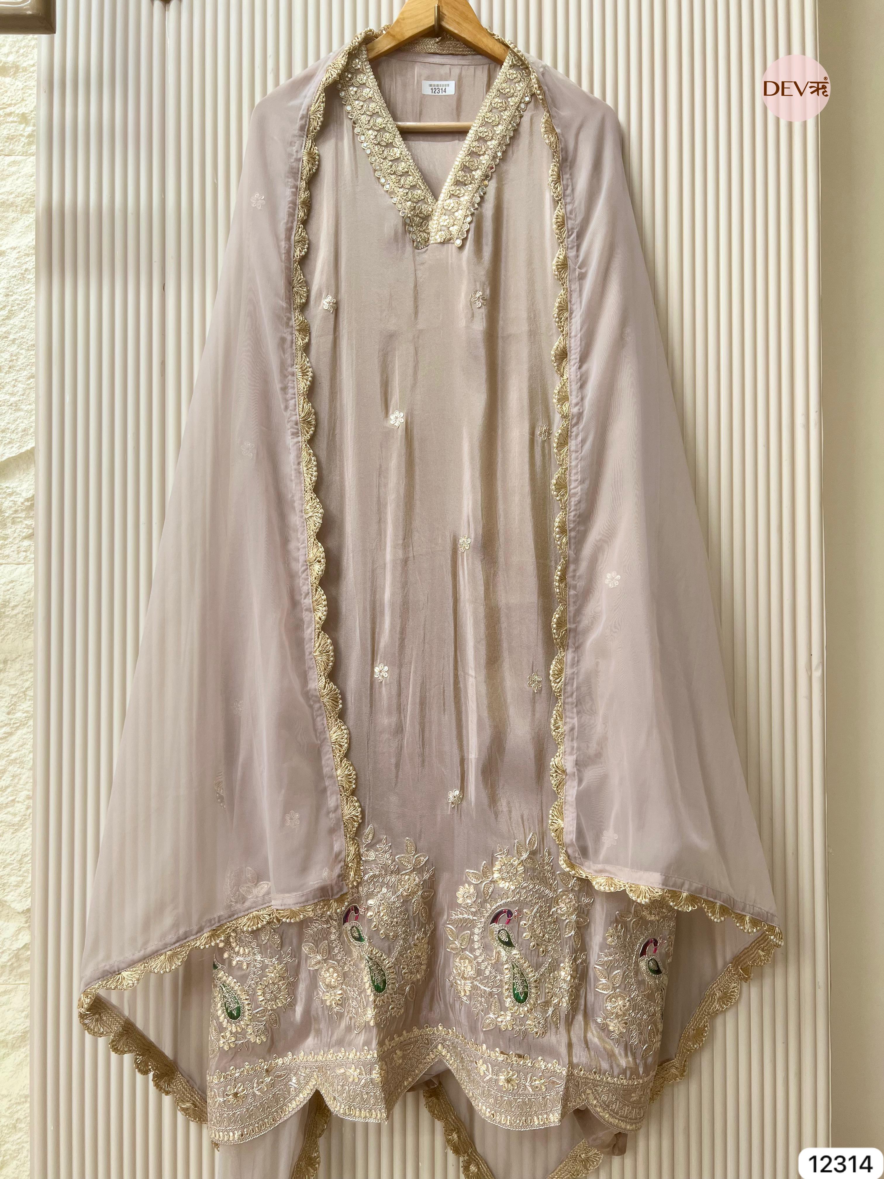 Mauve Grey Shimmer Silk Embroidered Unstitched 3-Piece Suit (Devri – D.No 12314)