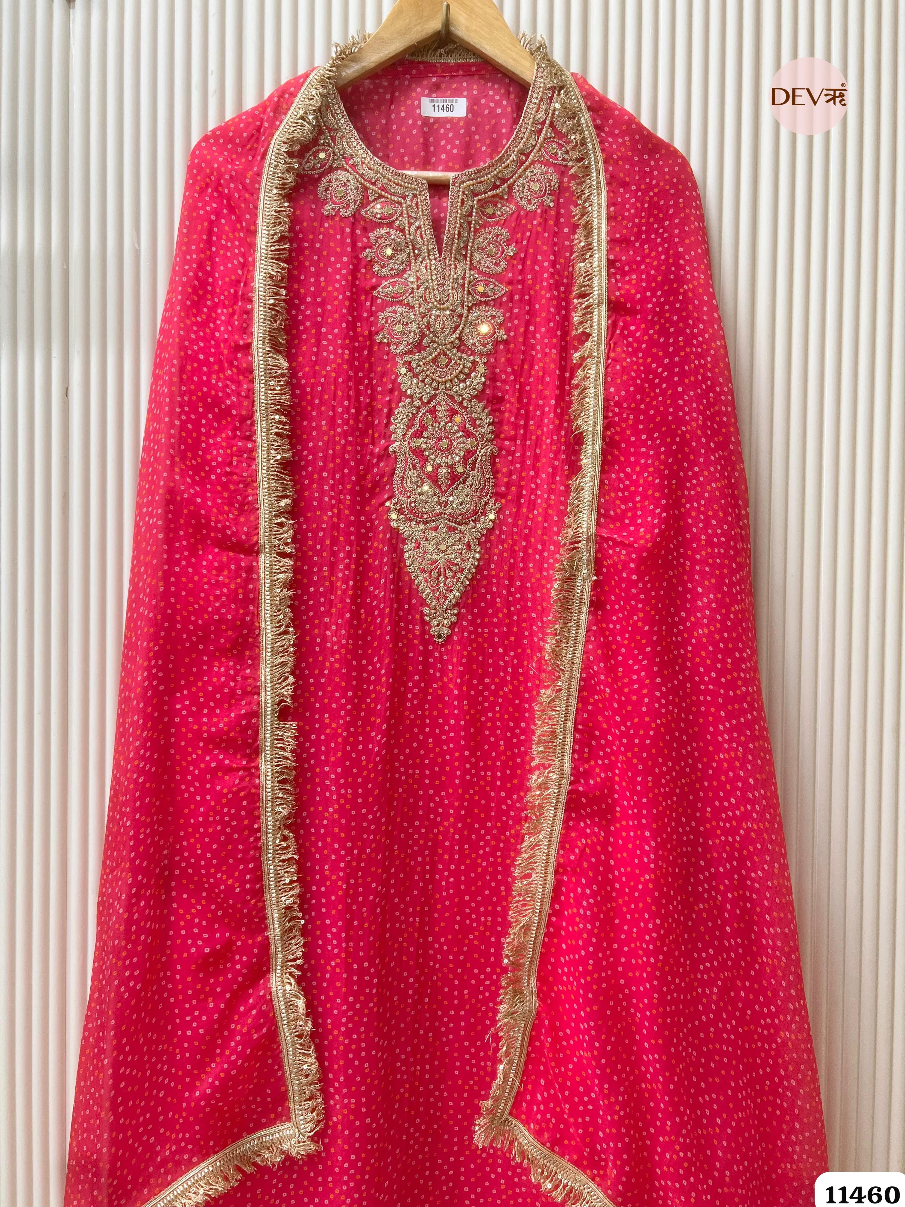 Pink Pure Organza Printed Hand Embroidered -Set Of 3 {11460}