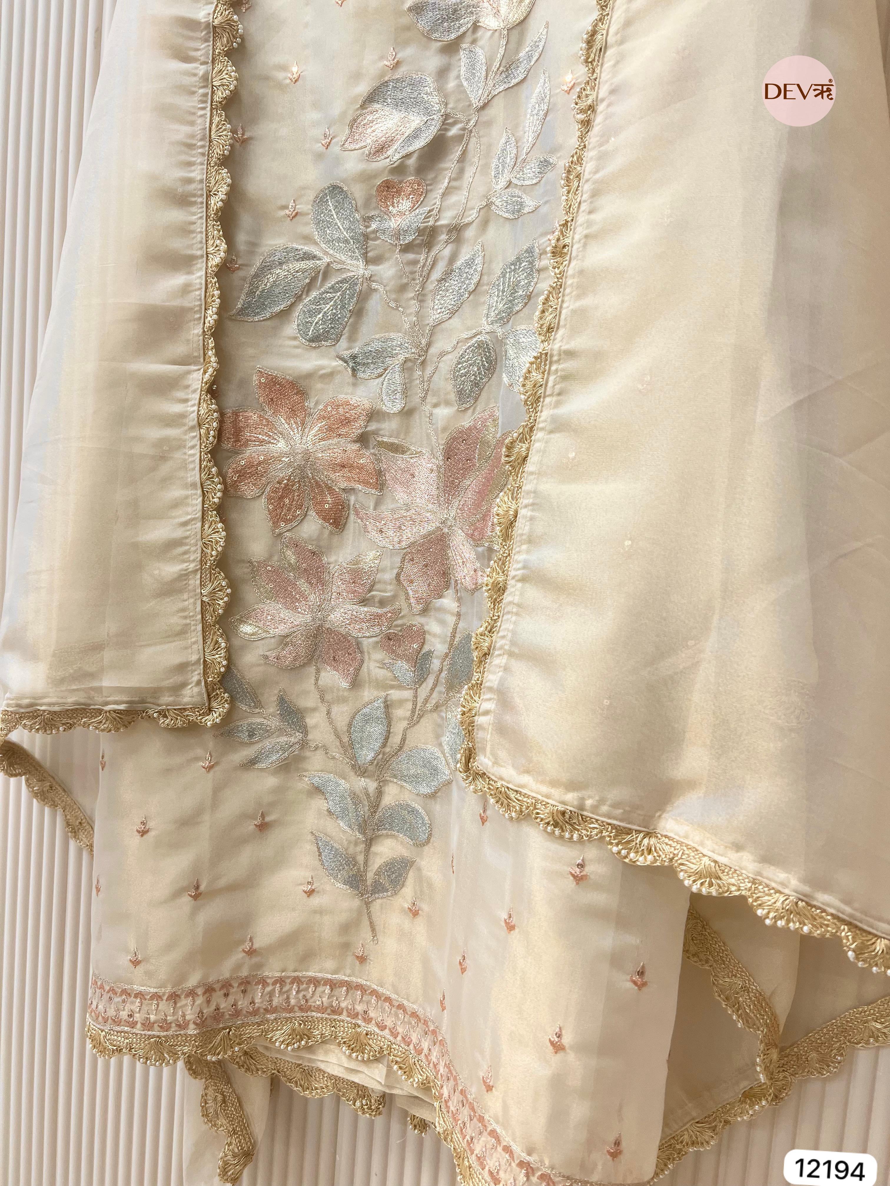 Off white Pure Shimmer Silk Unstitched -Set Of 3 - {12194}