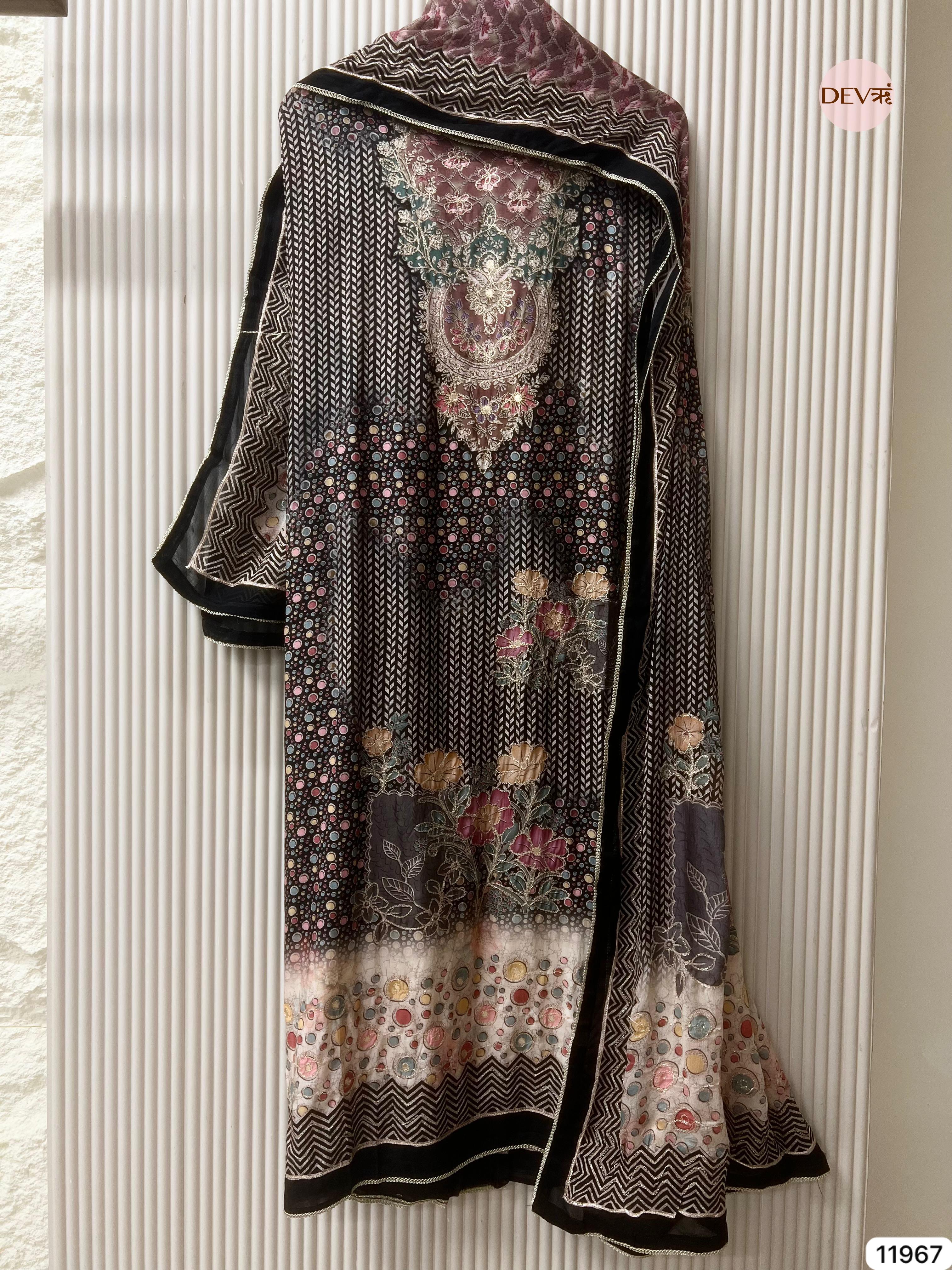 {11967} Black Pure Muslin Unstitched Printed -Set Of 3