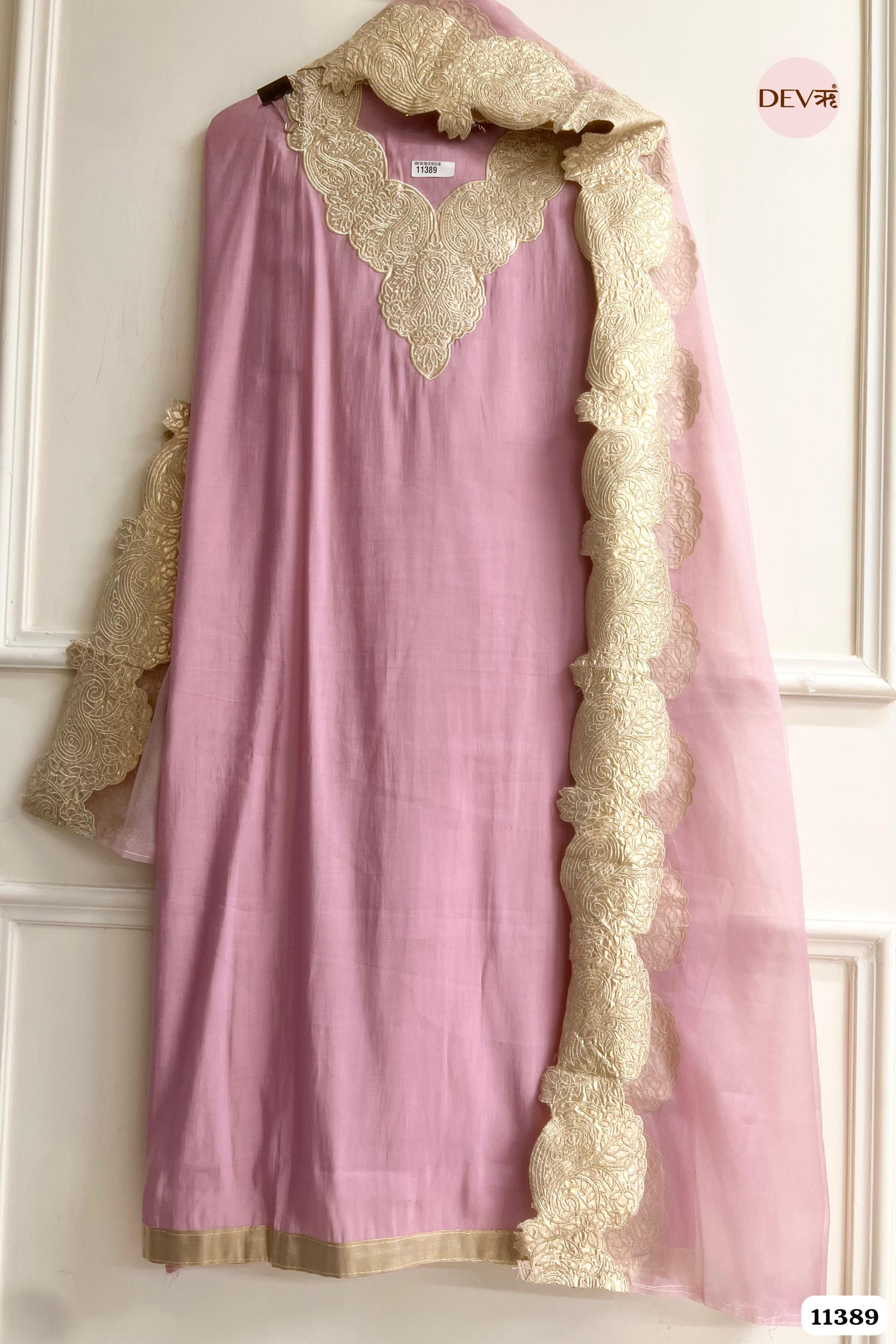 Pink Model Silk Unstitched Embroidered -Set Of 3