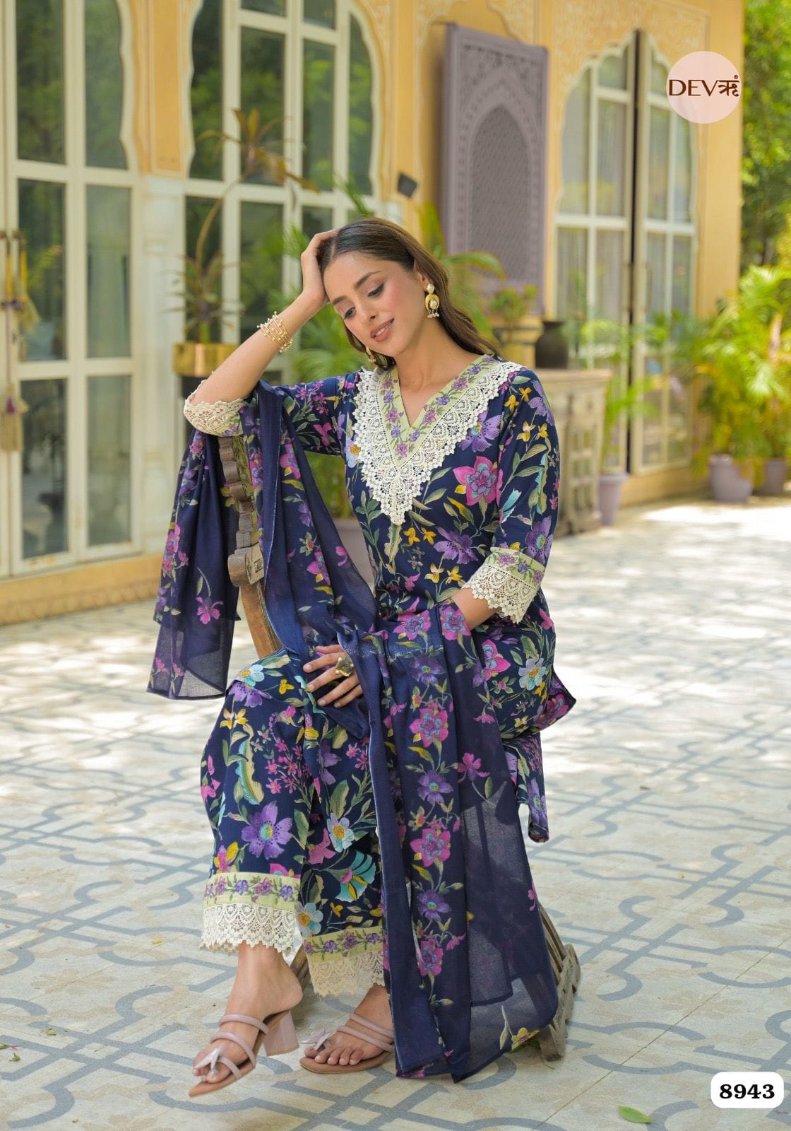 Blue Cotton Stitched Printed Ready-Mades -Set Of 3 {8943}