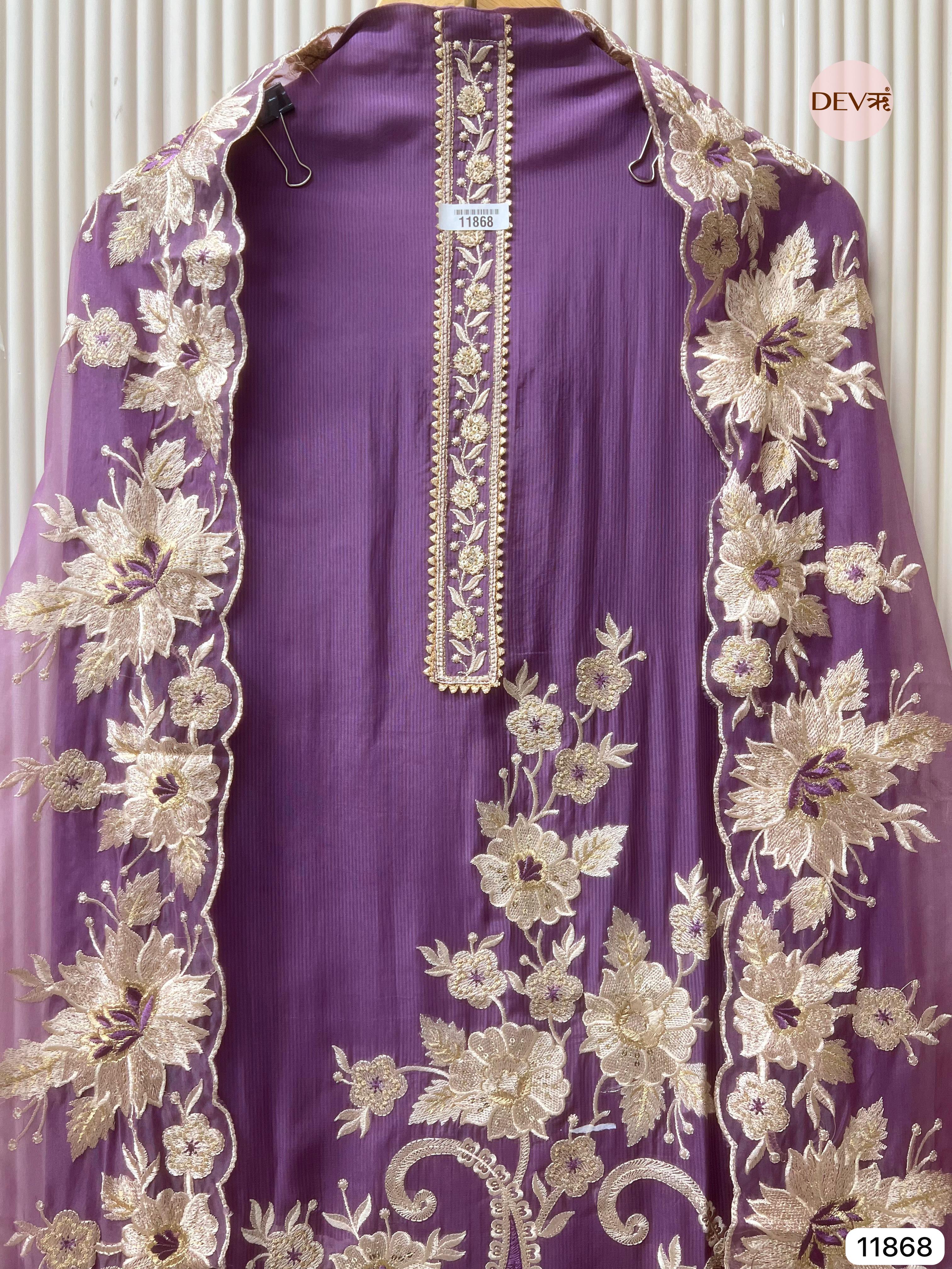 Purple Tissue silk unstitched Embroidered -Set Of 3 - {11868}