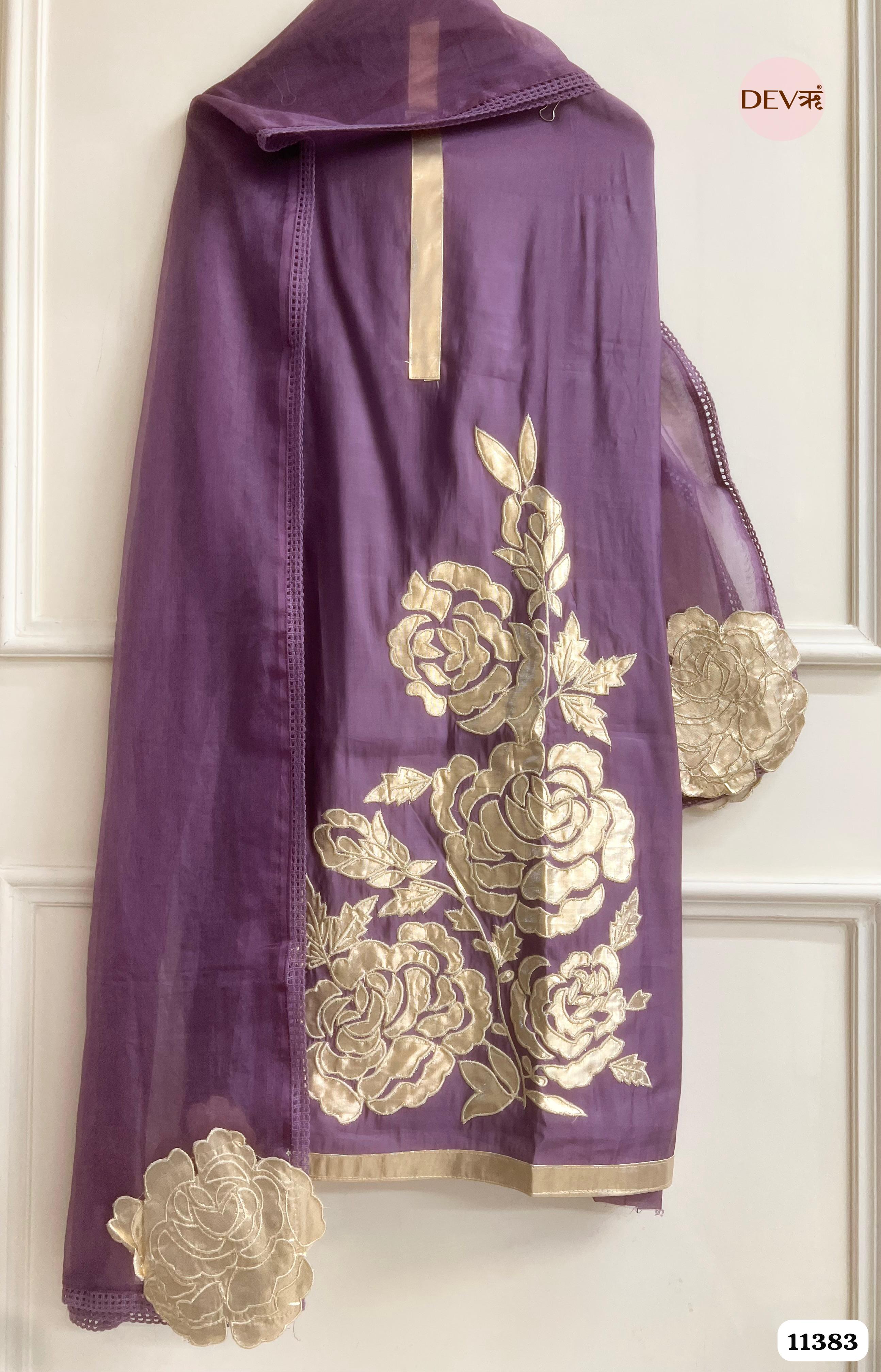 Purple Modal Silk Unstitched Embroidered -Set Of 6