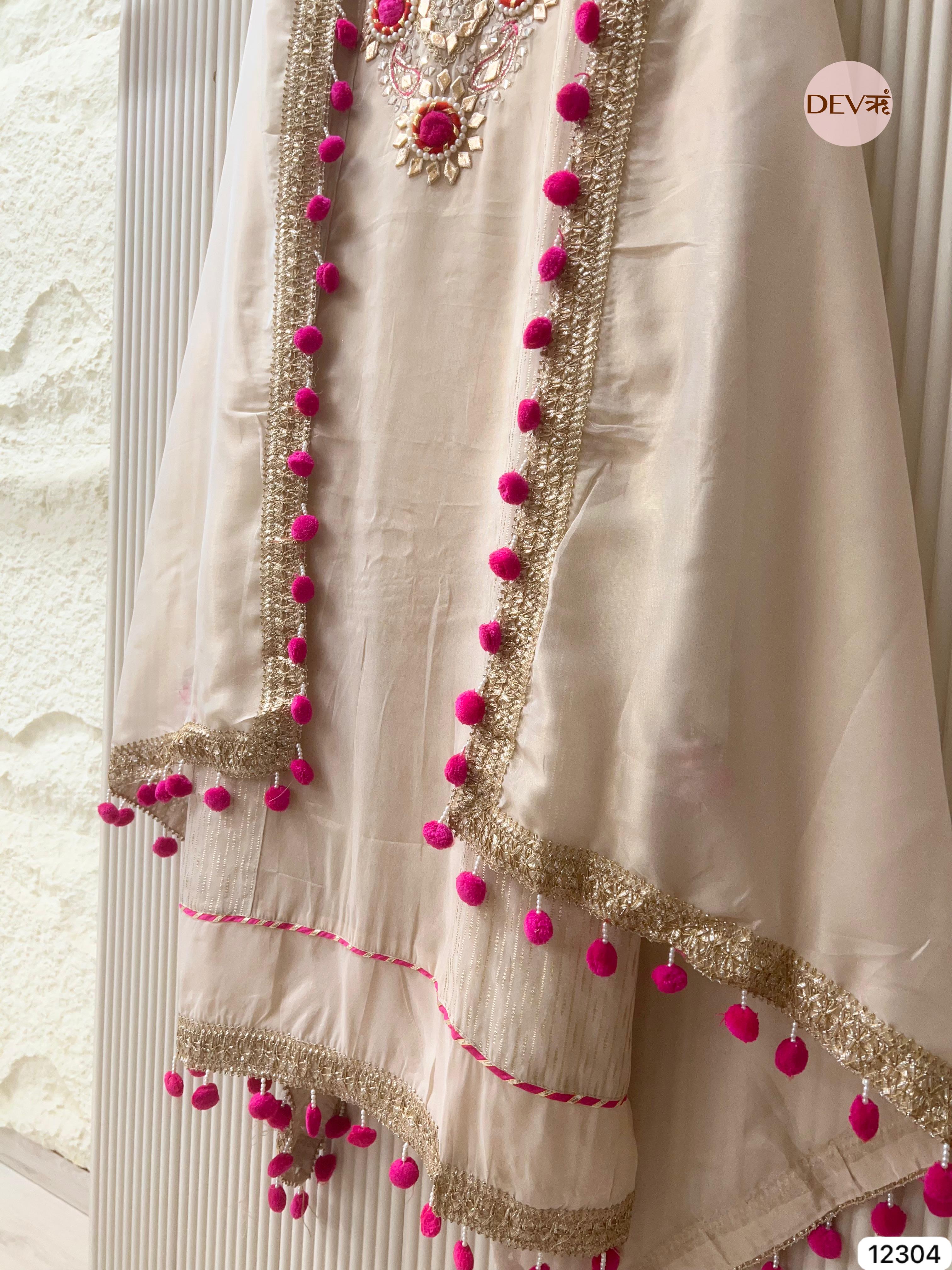 Ivory Pink Tissue Silk Embroidered Unstitched 3-Piece Suit (Devri – D.No 12304)