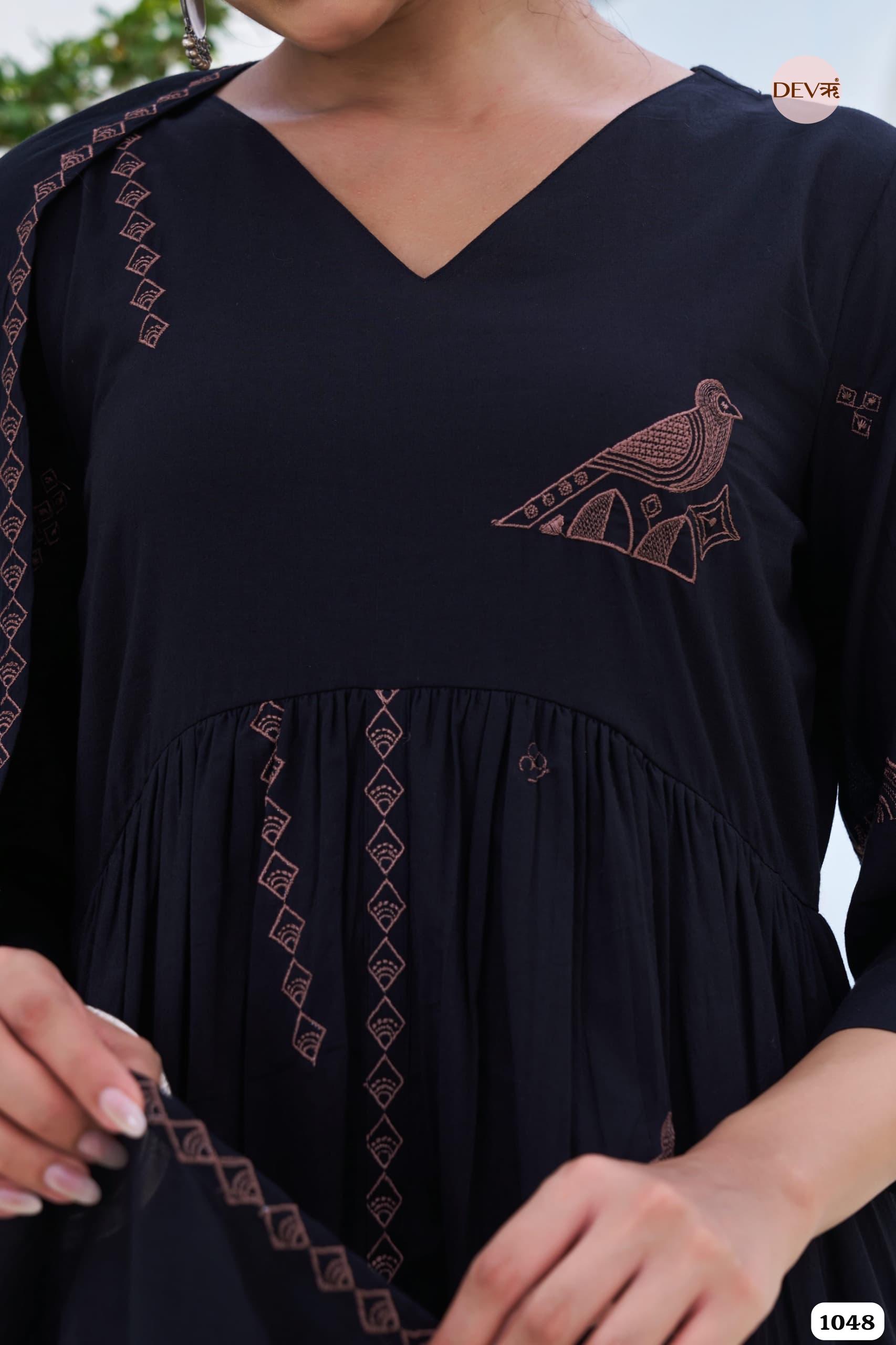 Elegant black stitched kurta set of 3 {1048}